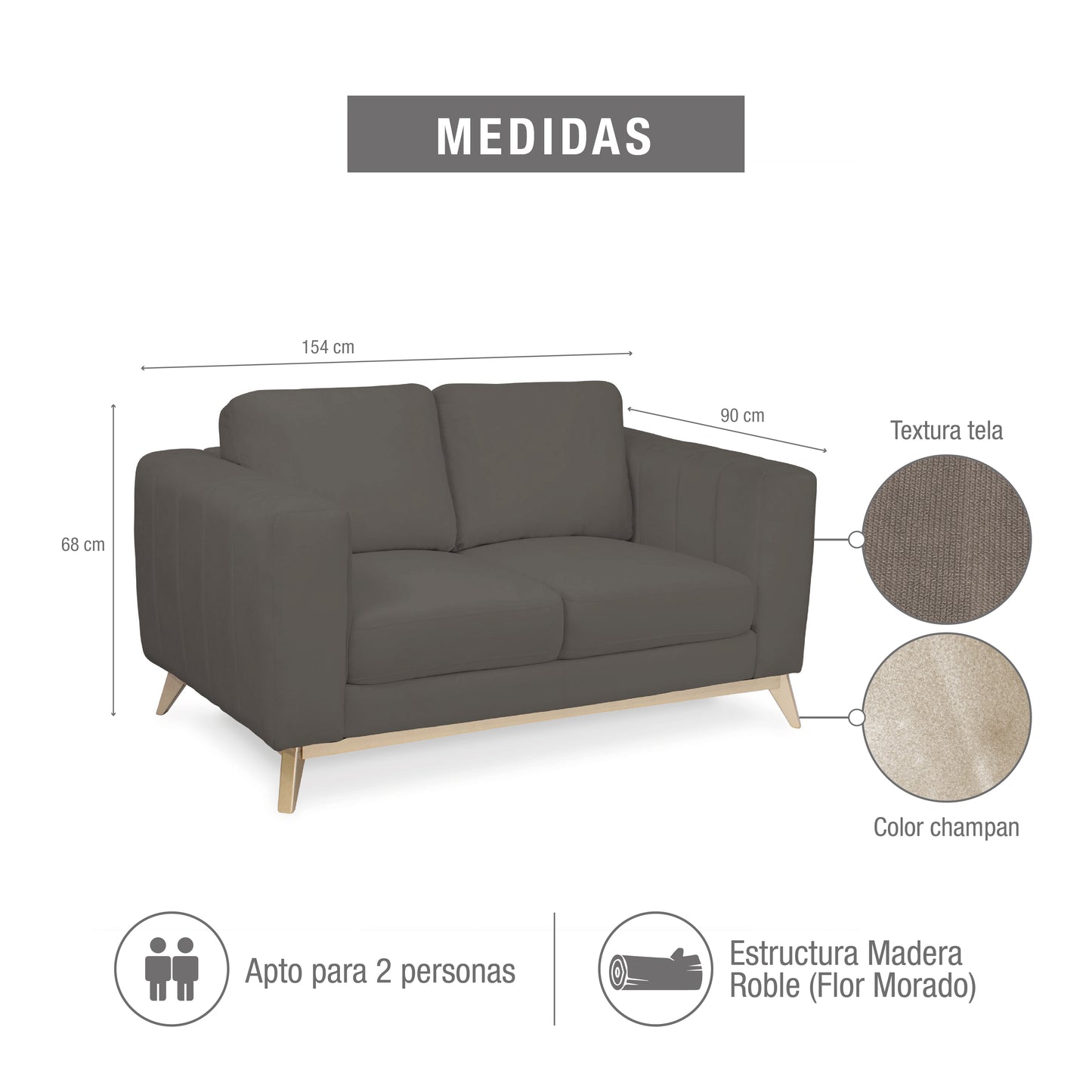 SOFA 2 PUESTOS REGINA MICROFIBRA TAUPE