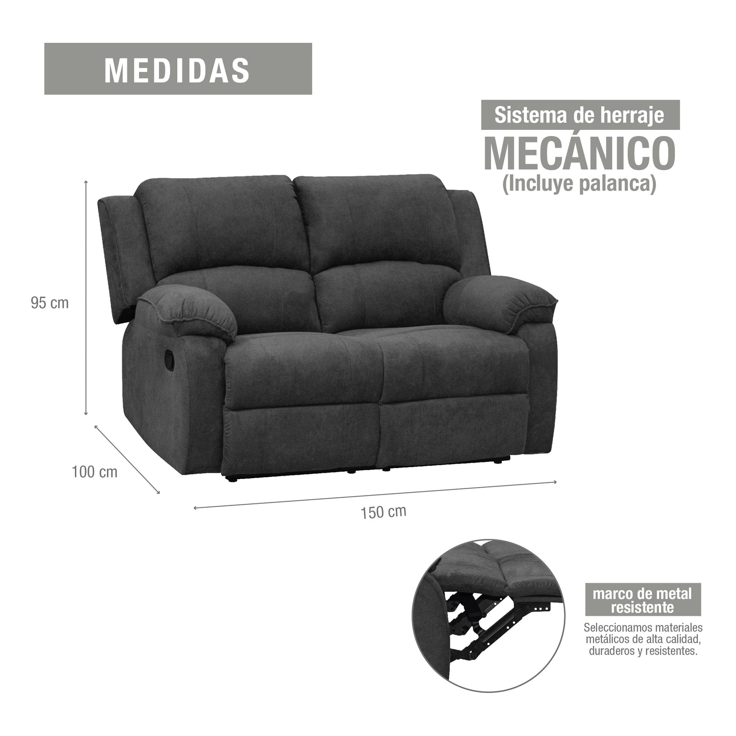 SOFA RECLINABLE TOKIO 2P MICROFIBRA GRIS PLOMO