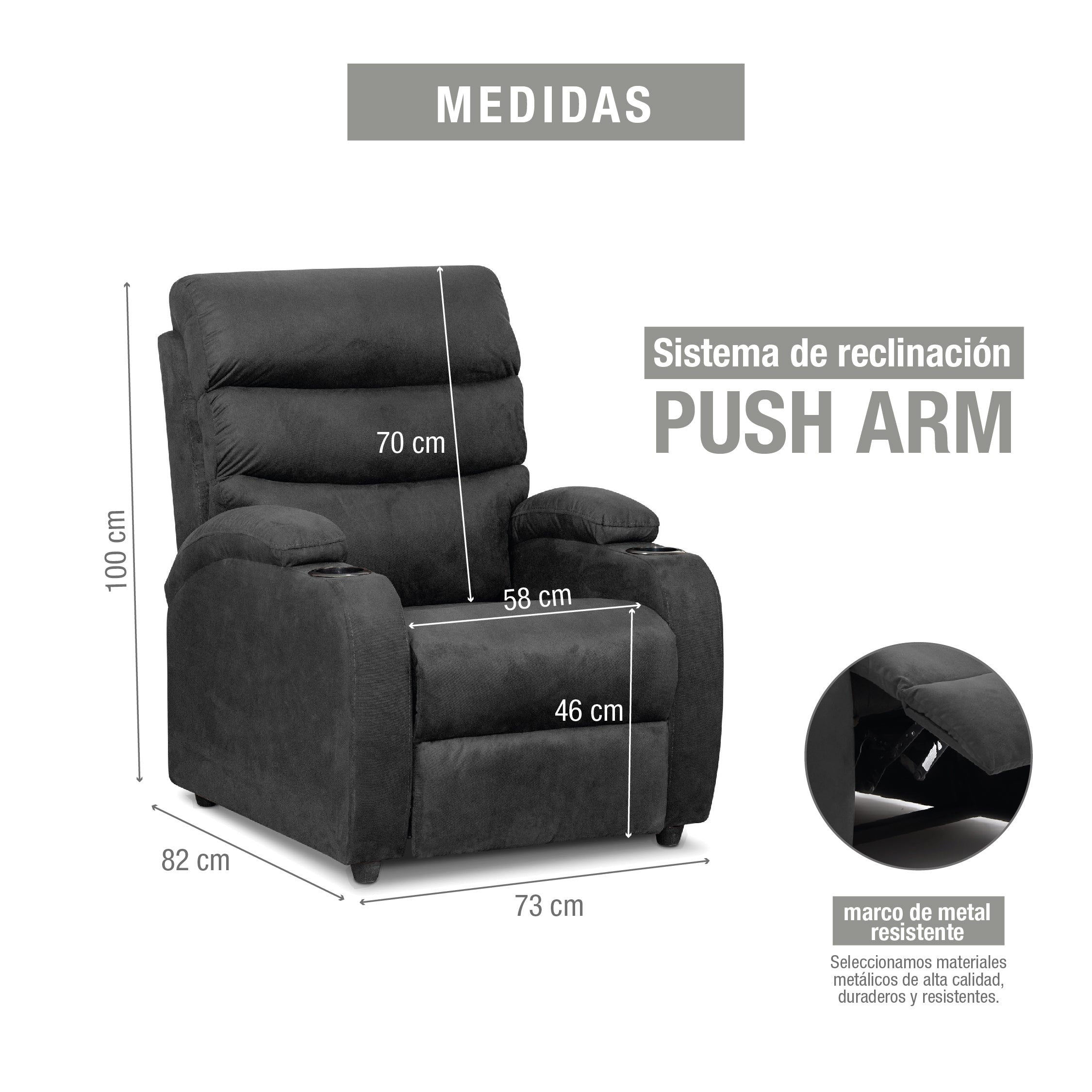 Silla reclinable trevi 1 puesto microfibra gris plomo