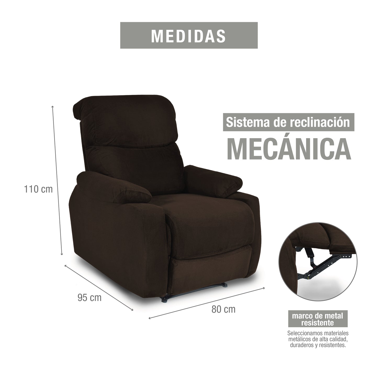 SILLA RECLINABLE VELARA 1 PUESTO MICROFIBRA CHOCOLATE