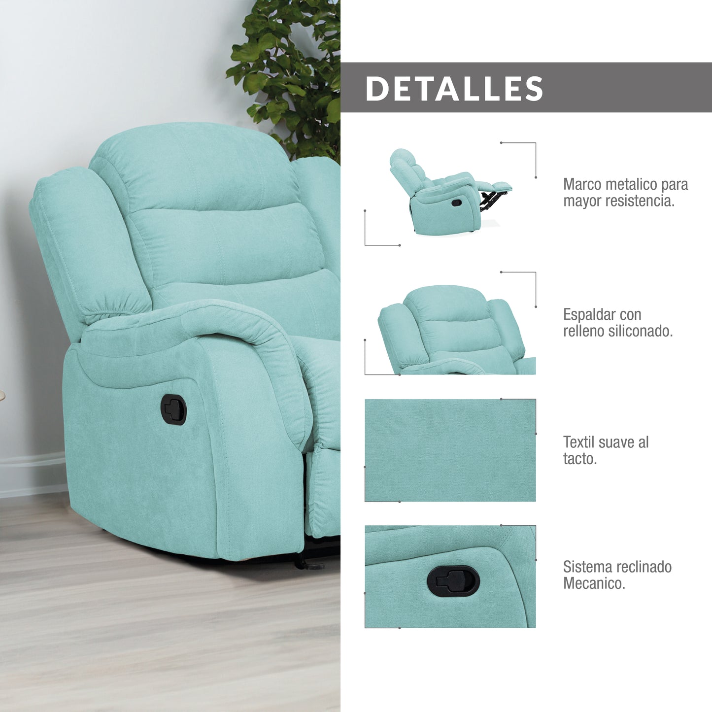 SILLA RECLINABLE TONY ELECTRICA USB SEMI SINTETICO GRIS PLOMO (Copia)