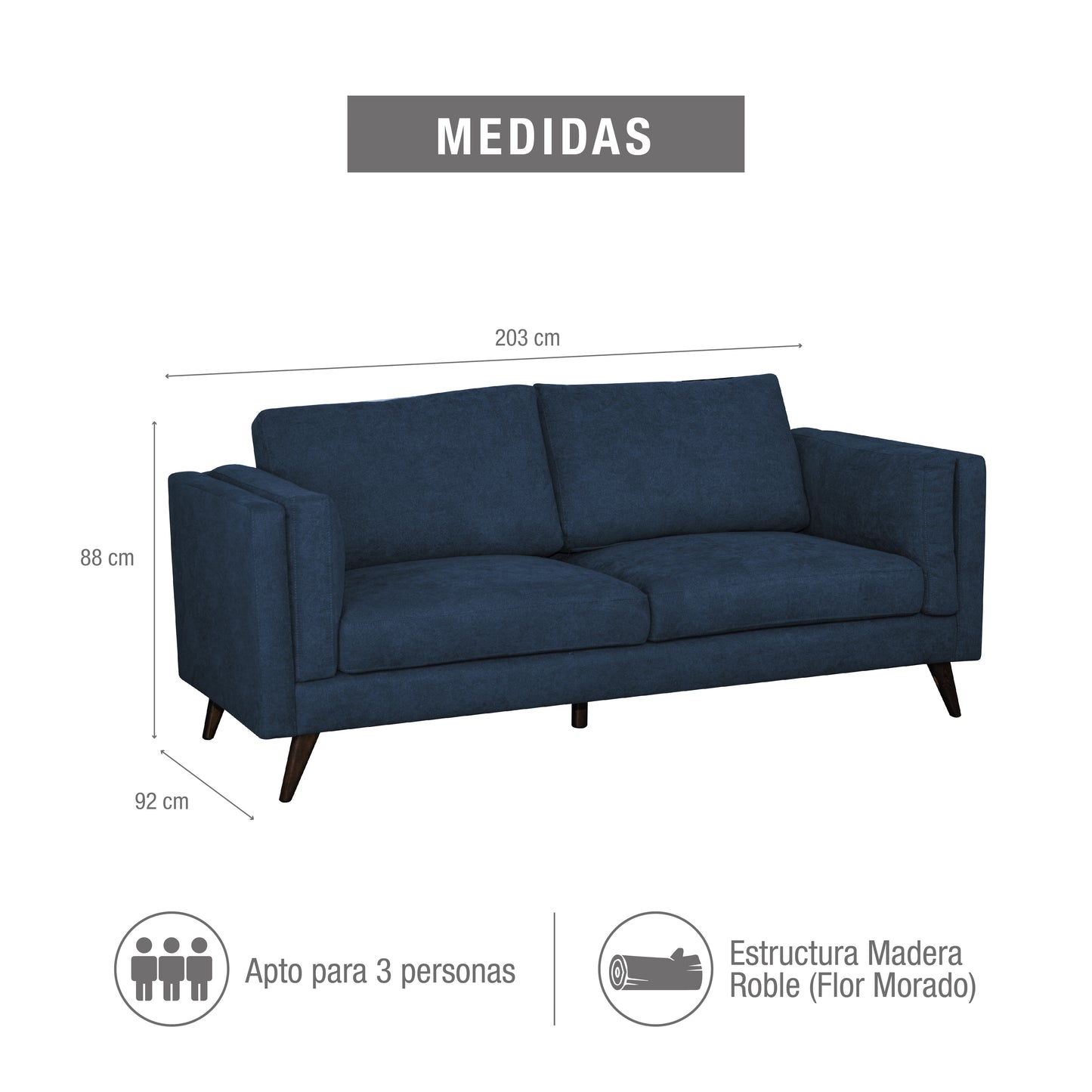 SOFA MONTREAL 3 PTOS MICROFIBRA AZUL