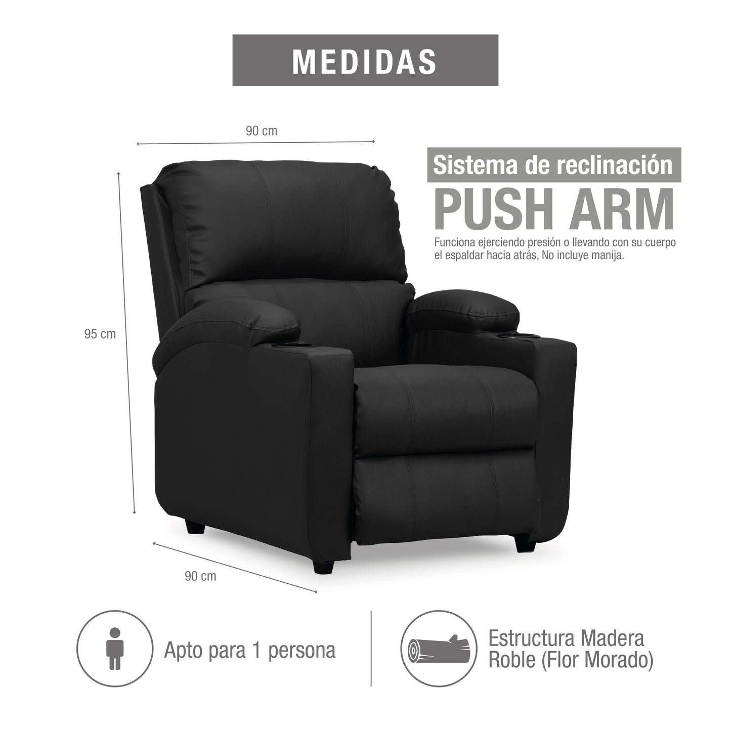 SILLA RECLINABLE ALAN 1 PUESTO ROMA NEGRO
