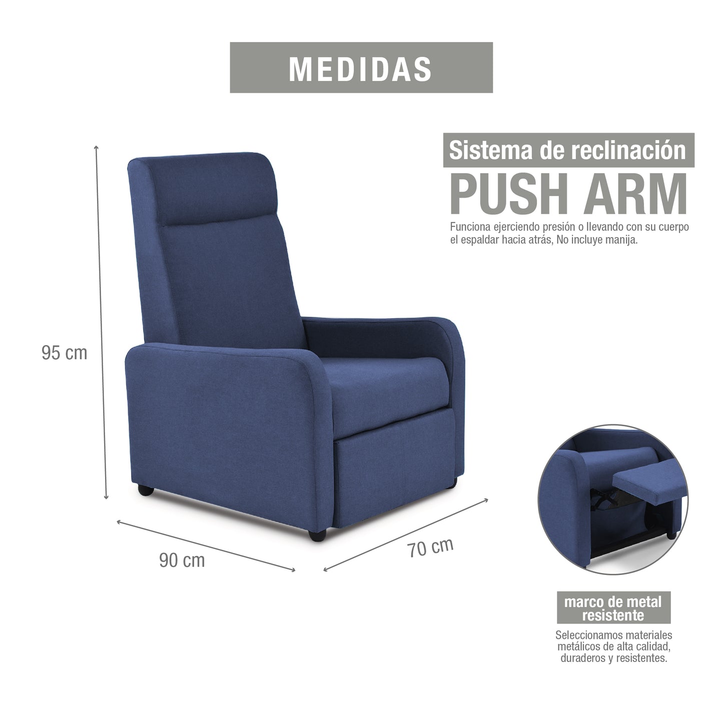 SILLA RECLINABLE PRAXIS MICROFIBRA AZUL