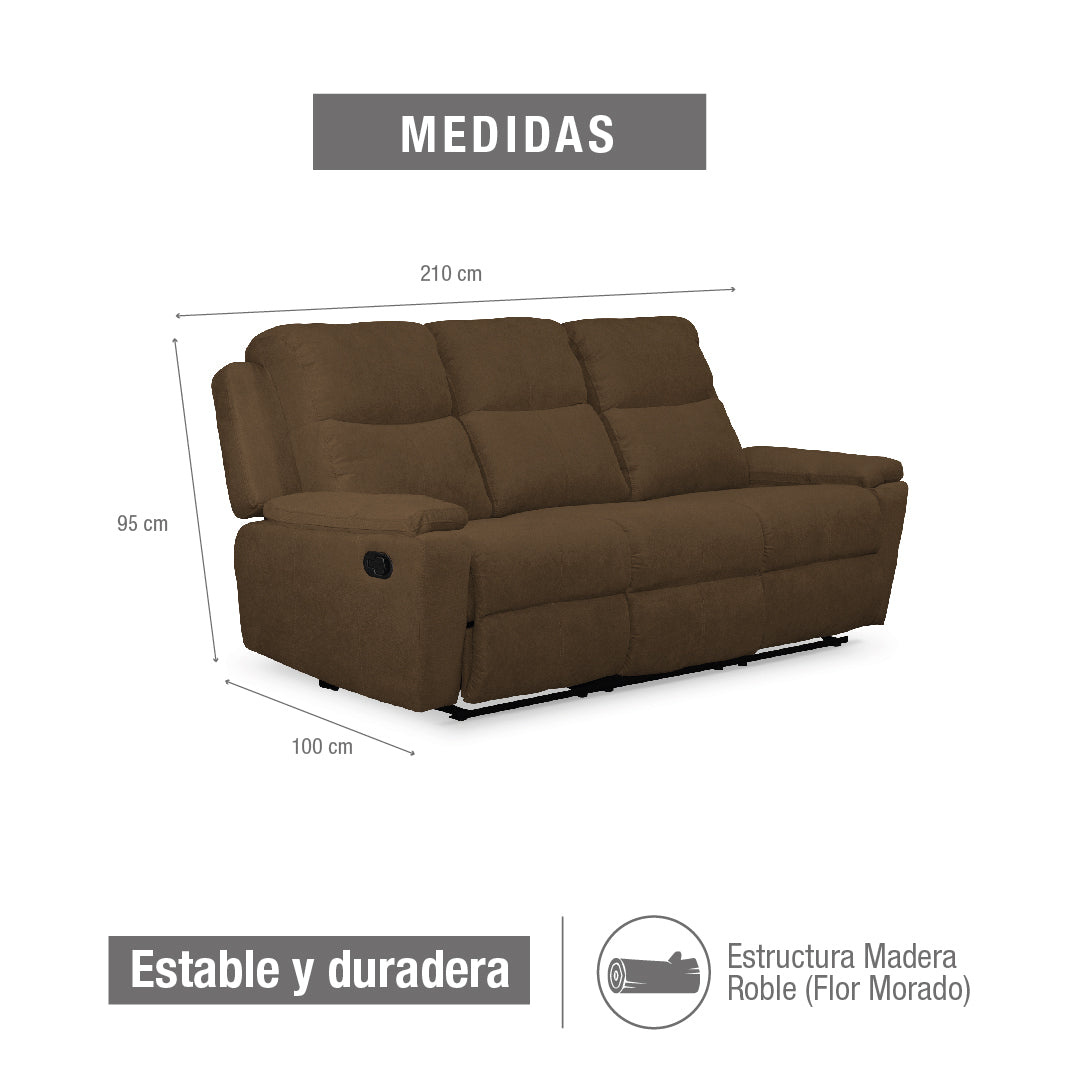 SOFA REC MARSELLA 3 PTOS ESTATICO MICROFIBRA CHOCOLATE