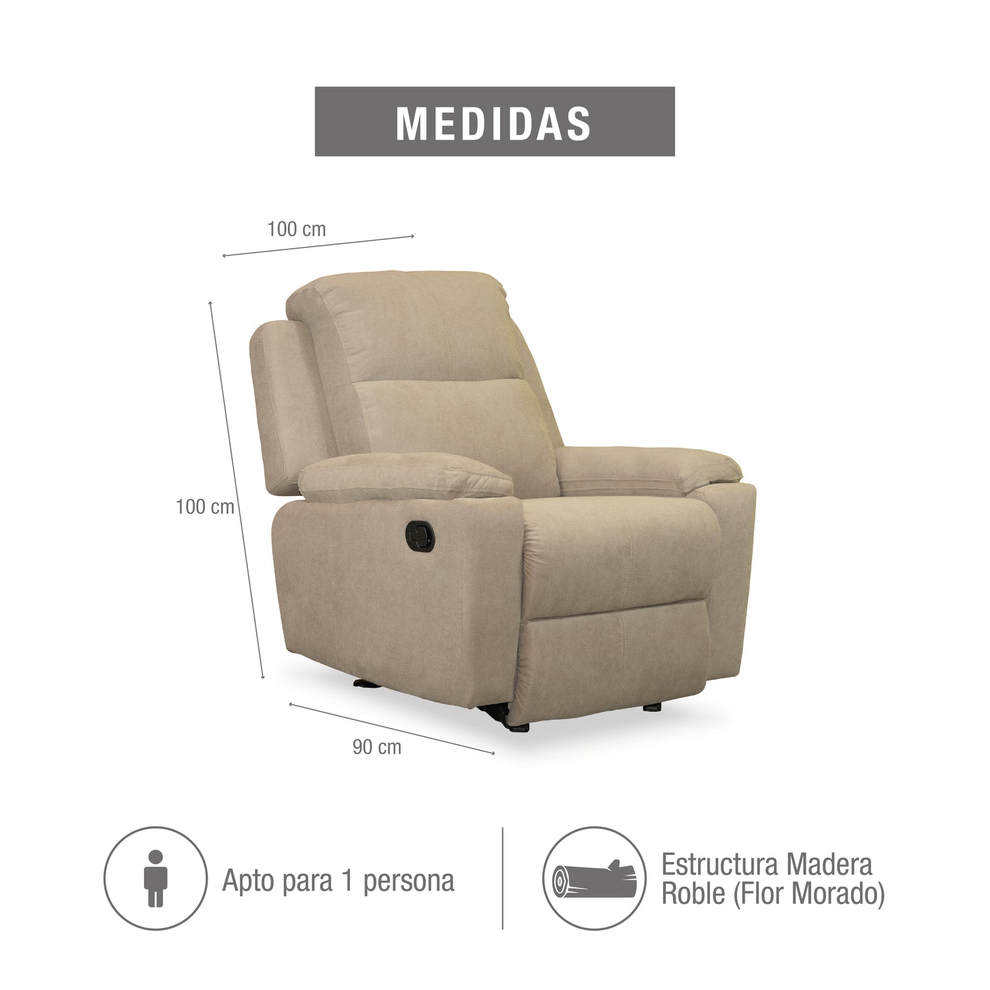 SILLA RECLINABLE ESTÁTICA MARSELLA MECEDORA MICROFIBRA. CAMEL
