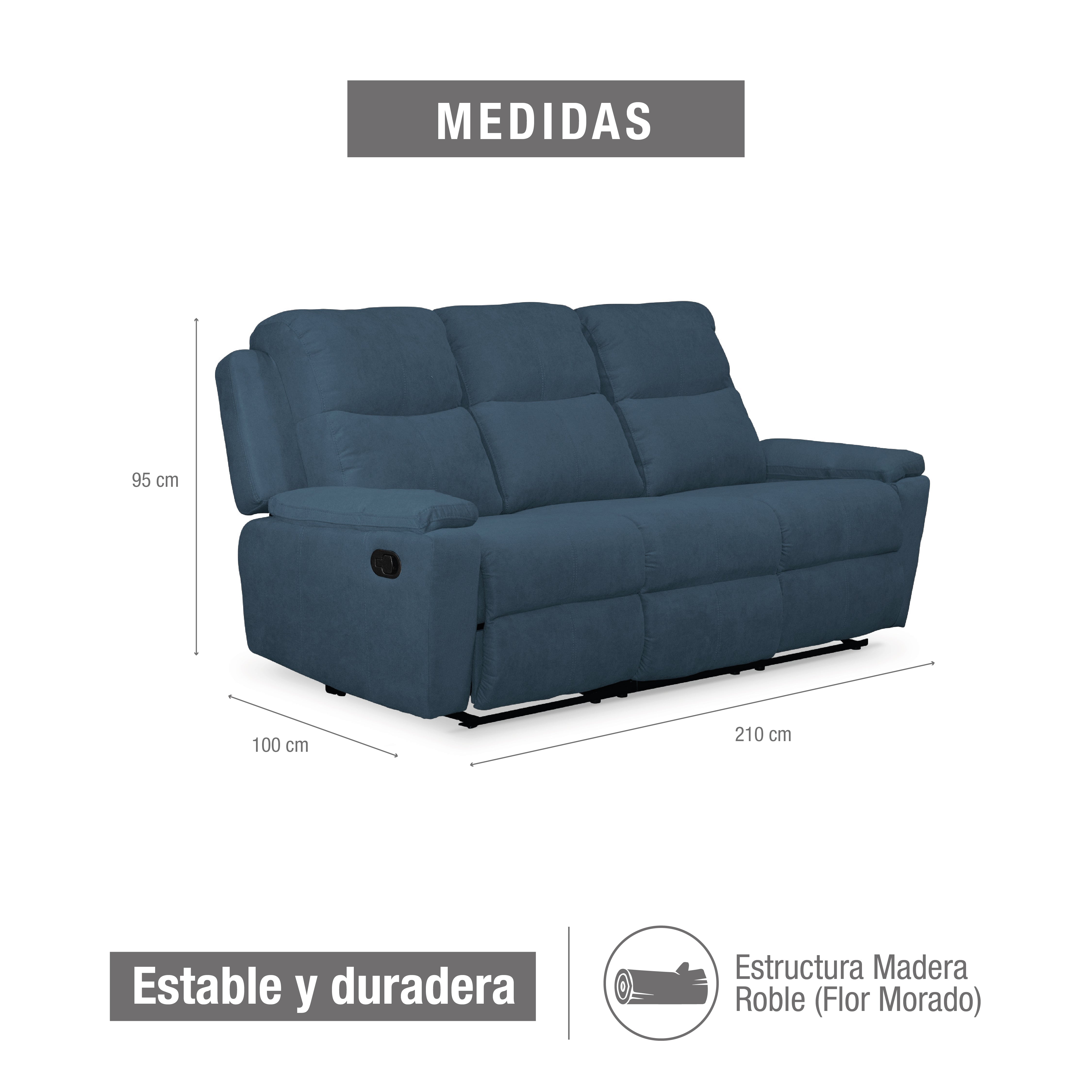 Sofa rec marsella 3 ptos estatico microfibra azul