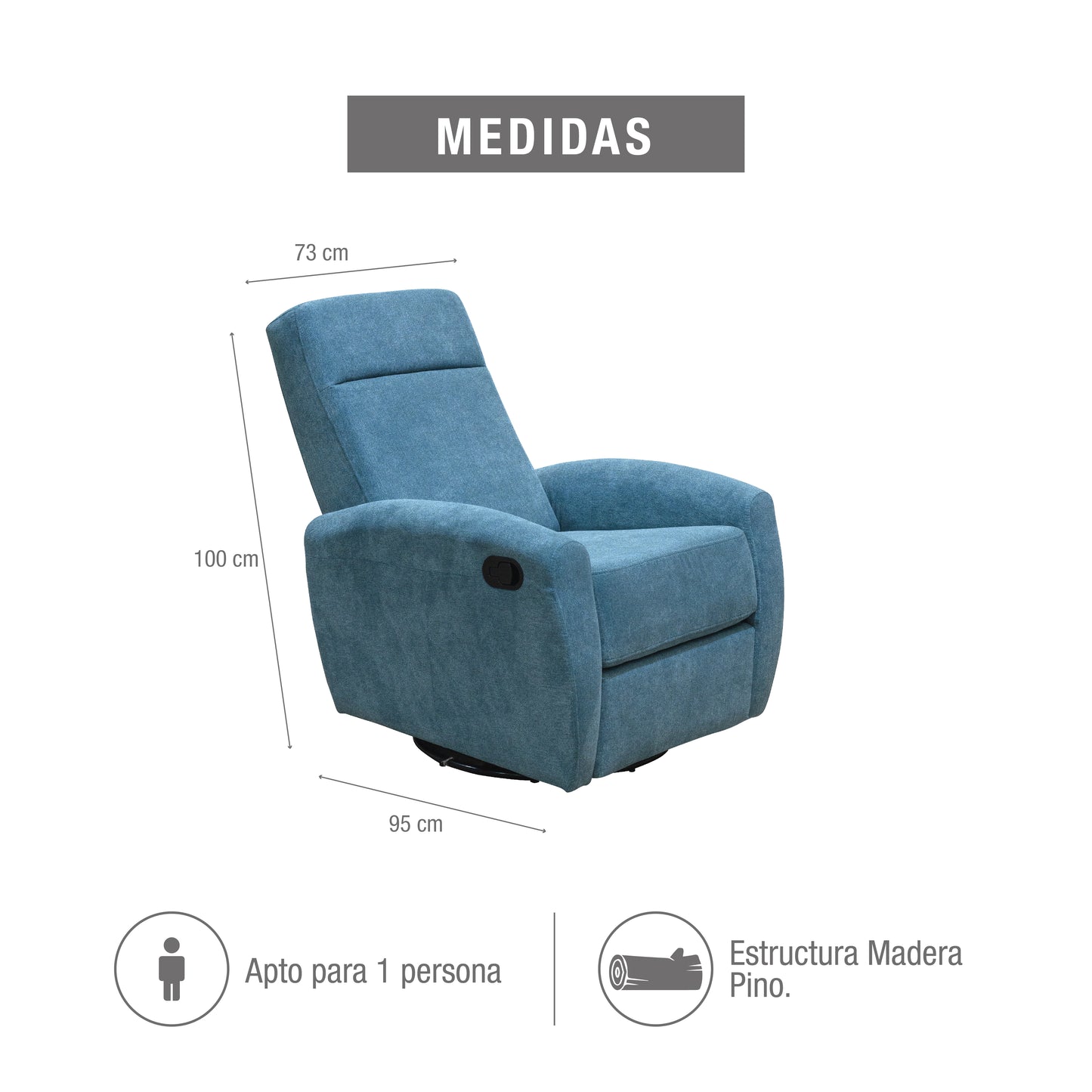 SILLA RECLINABLE ALASKA 1 PTO GIRAT/MECE MICROFIBRA INDIGO