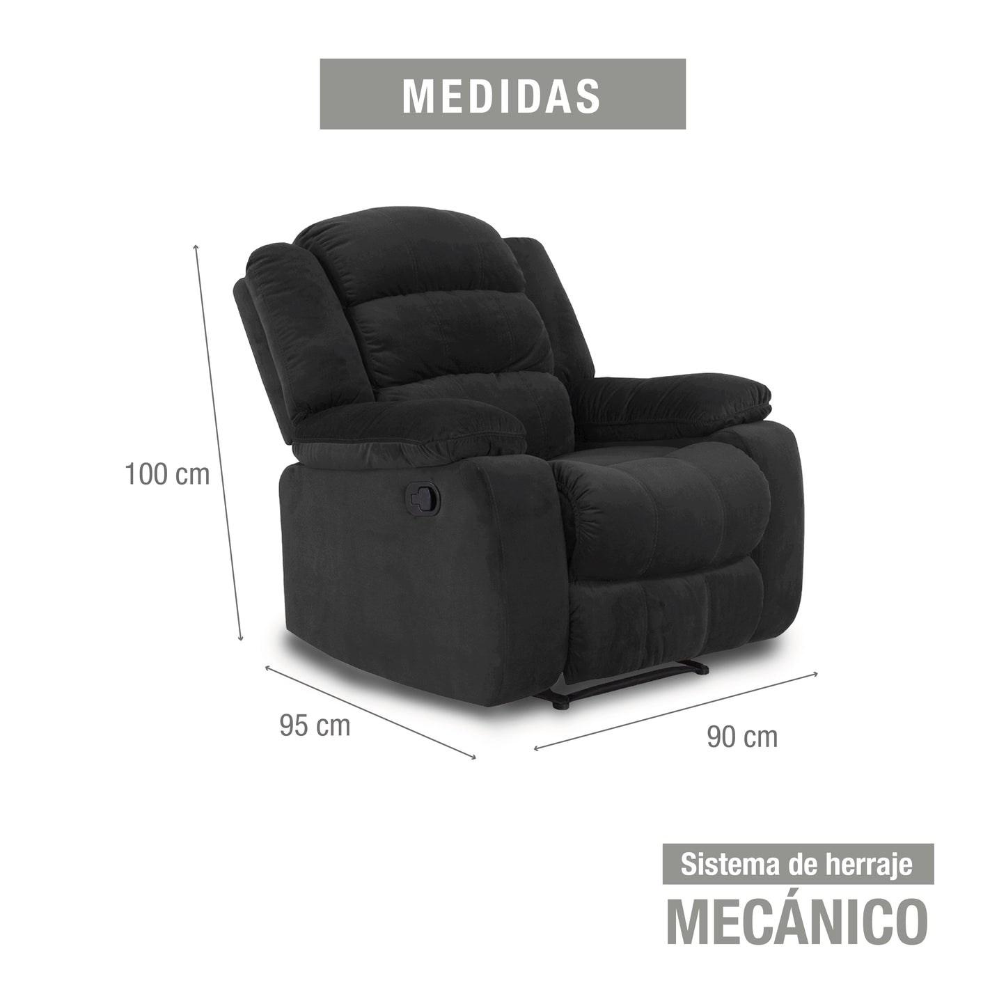 SILLA RECLINABLE DHAKA 1P ESTATICA MICROFIBRA NEGRO