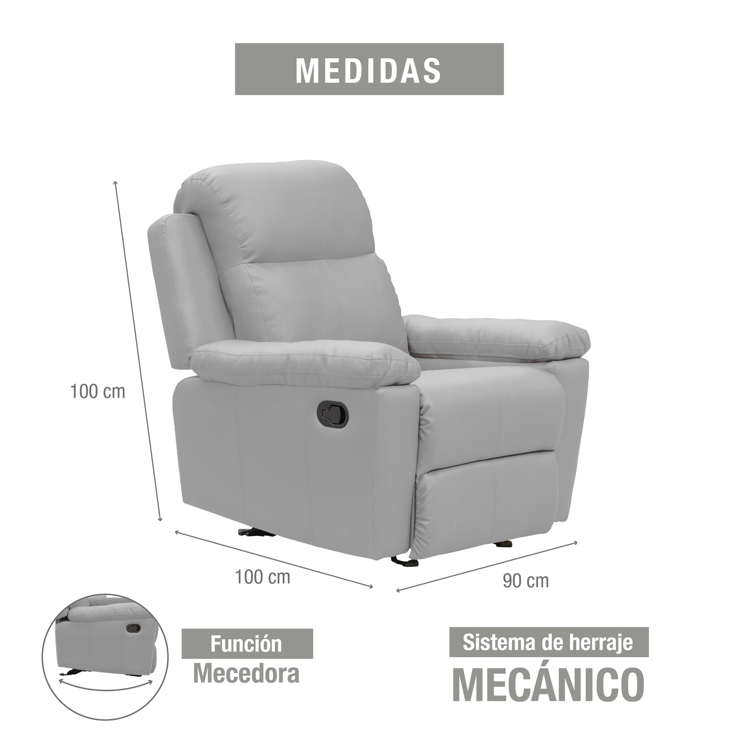 SILLA RECLINABLE ESTÁTICA MECEDORA MARSELLA SINTETICO GRIS CLARO