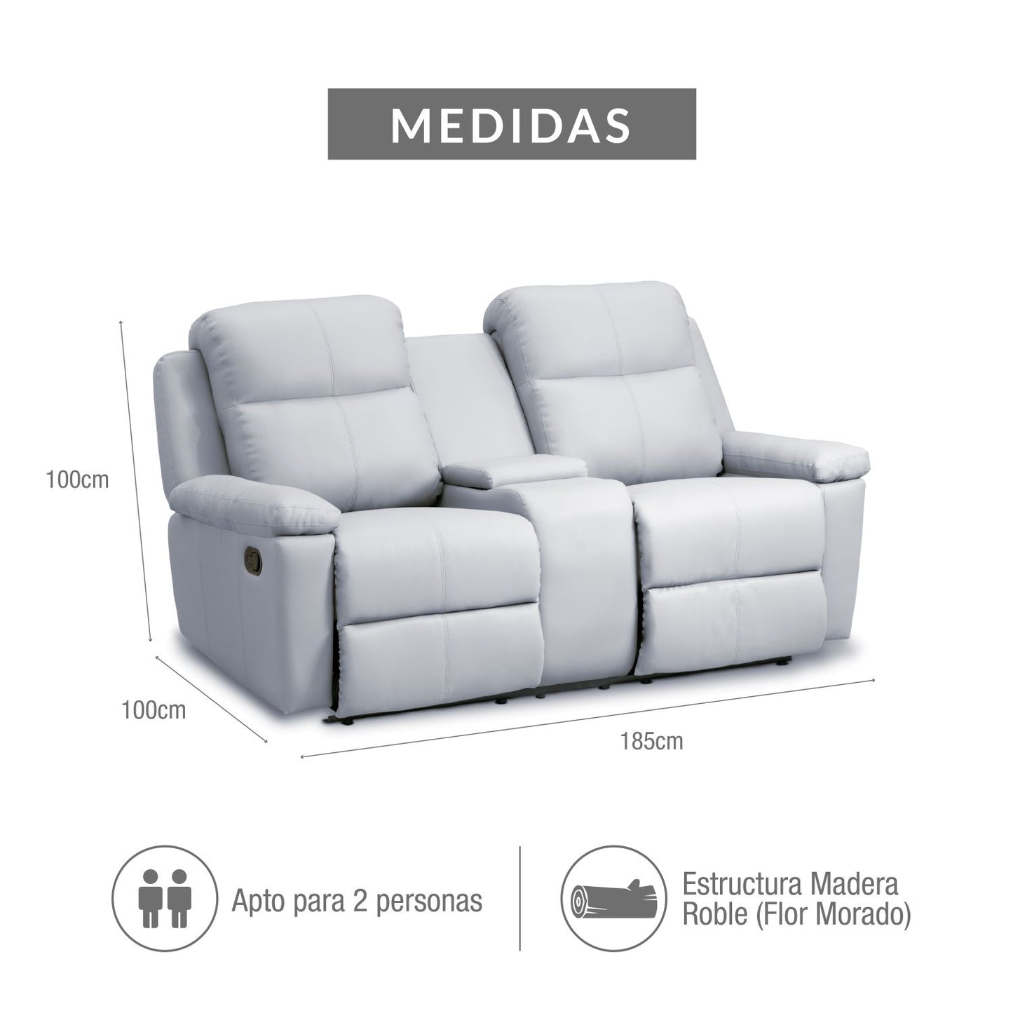 SOFÁ RECLINABLE CON CONSOLA MARSELLA 2 PUESTOS