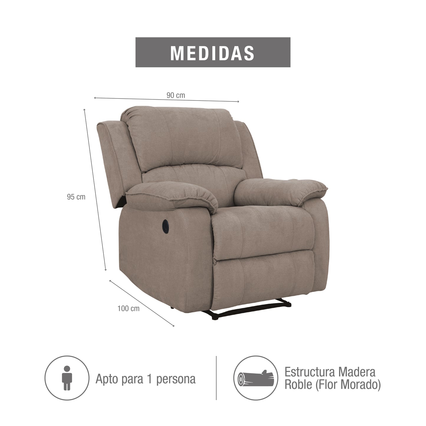SILLA RECLINABLE MECEDORA BROOKLYN MICROFIBRA. CAMEL