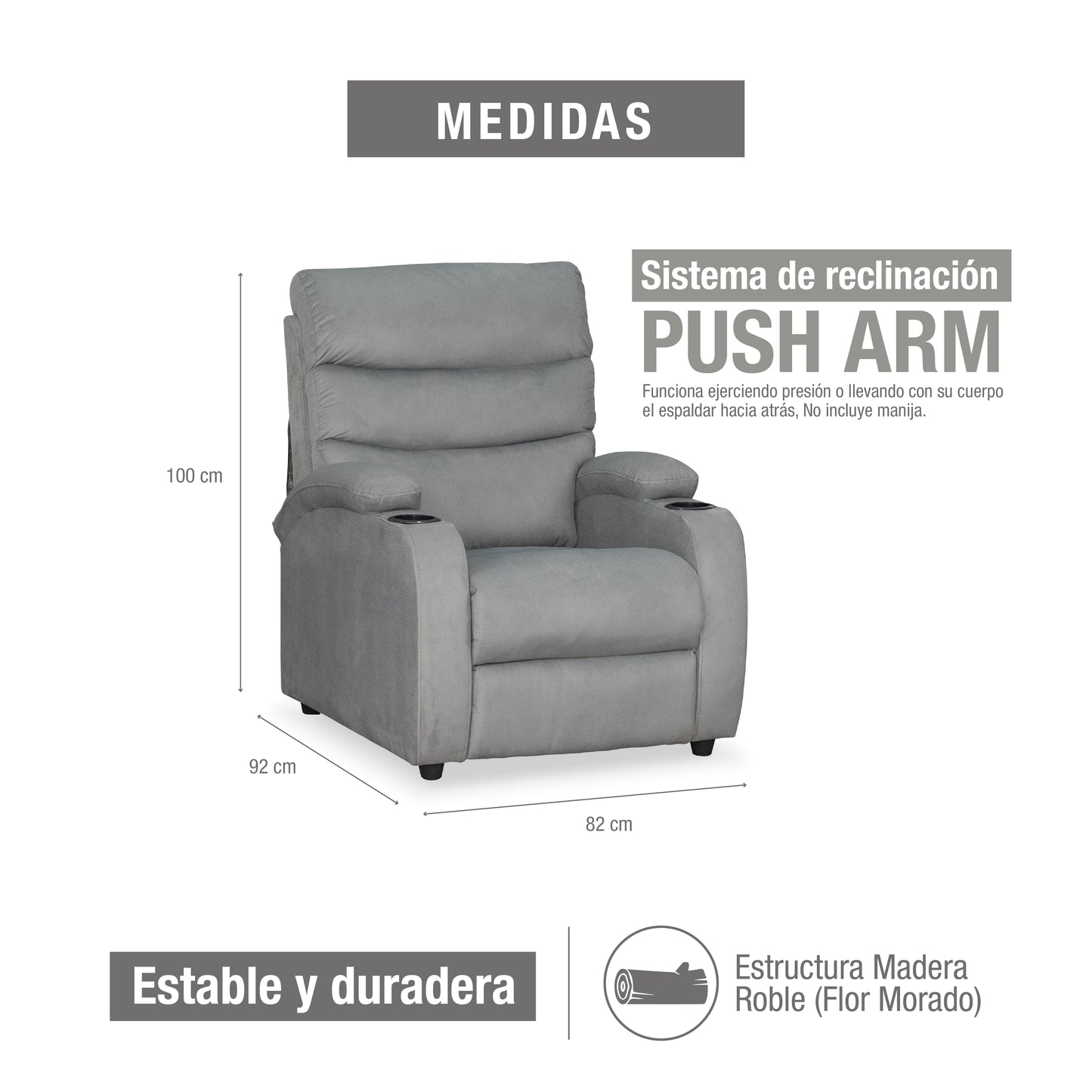 SILLA RECLINABLE TREVI 1 PUESTO MICROFIBRA PLATA