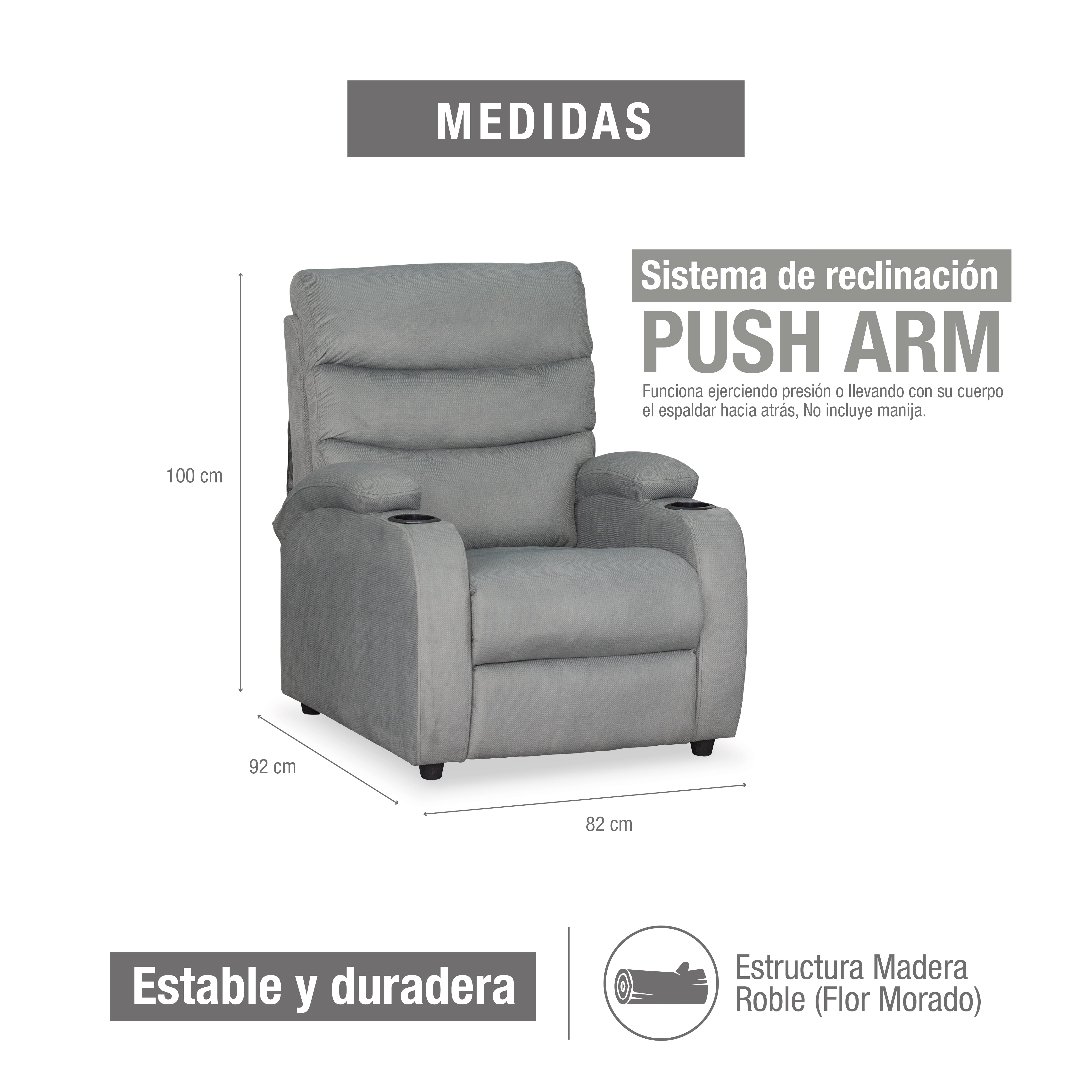 Silla reclinable trevi 1 puesto microfibra plata