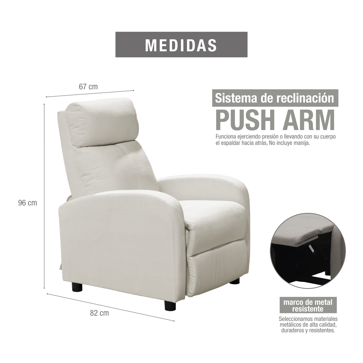 SILLA RECLINABLE DALY ESTATICA MICROFIBRA CRUDO
