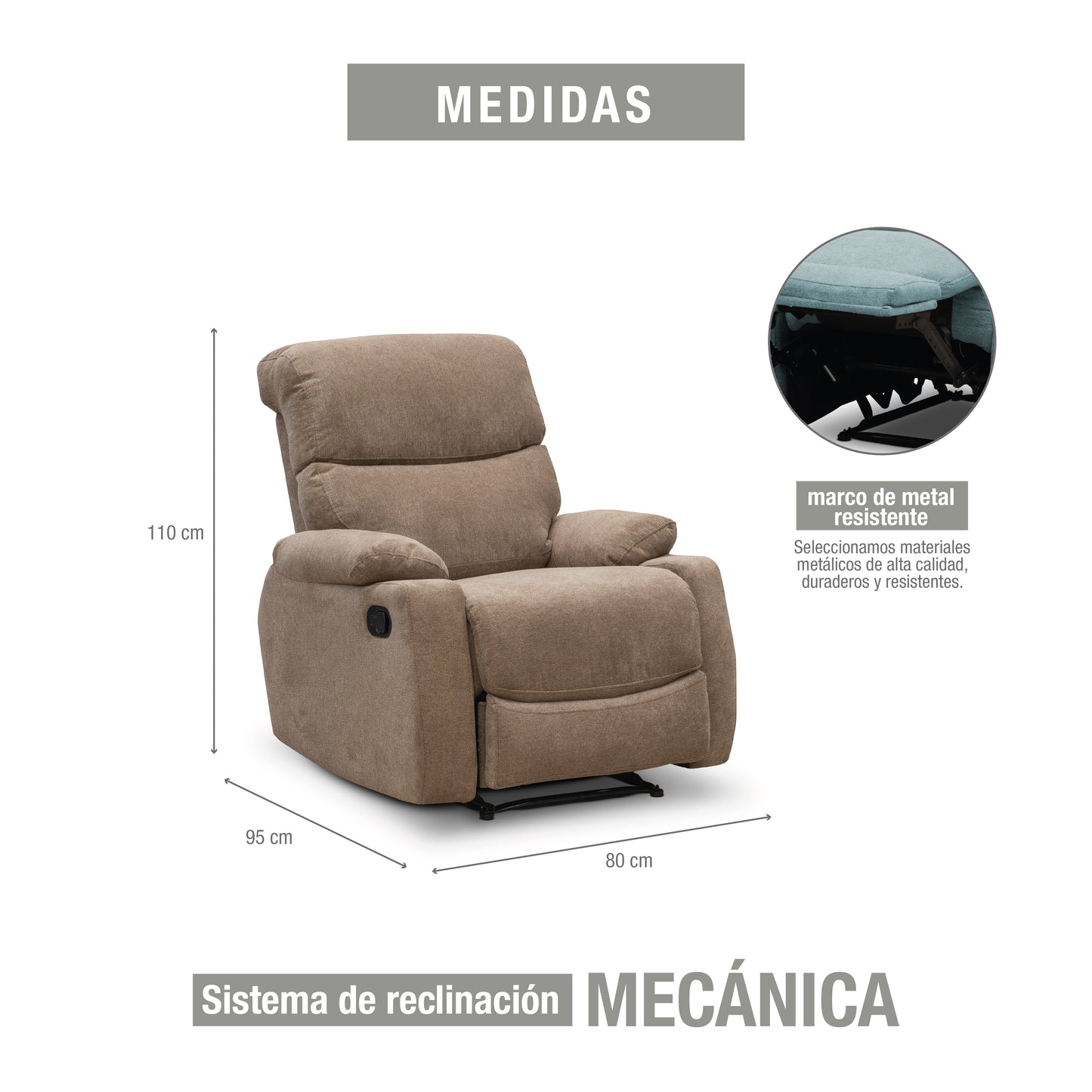 SILLA RECLINABLE VELARA 1 PUESTO MICROFIBRA TAUPE