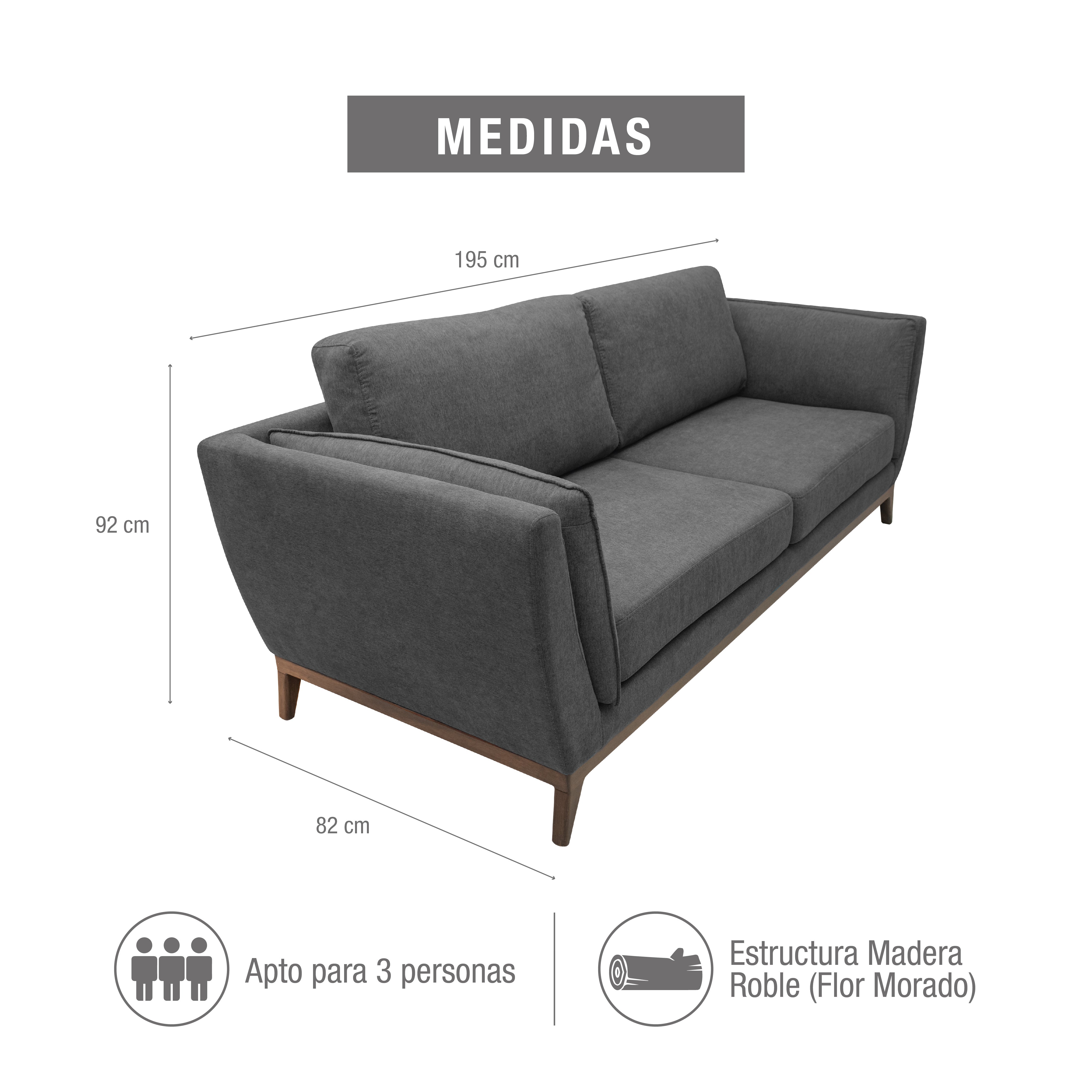 Sofá 3 puestos valencia microfibra gris plomo