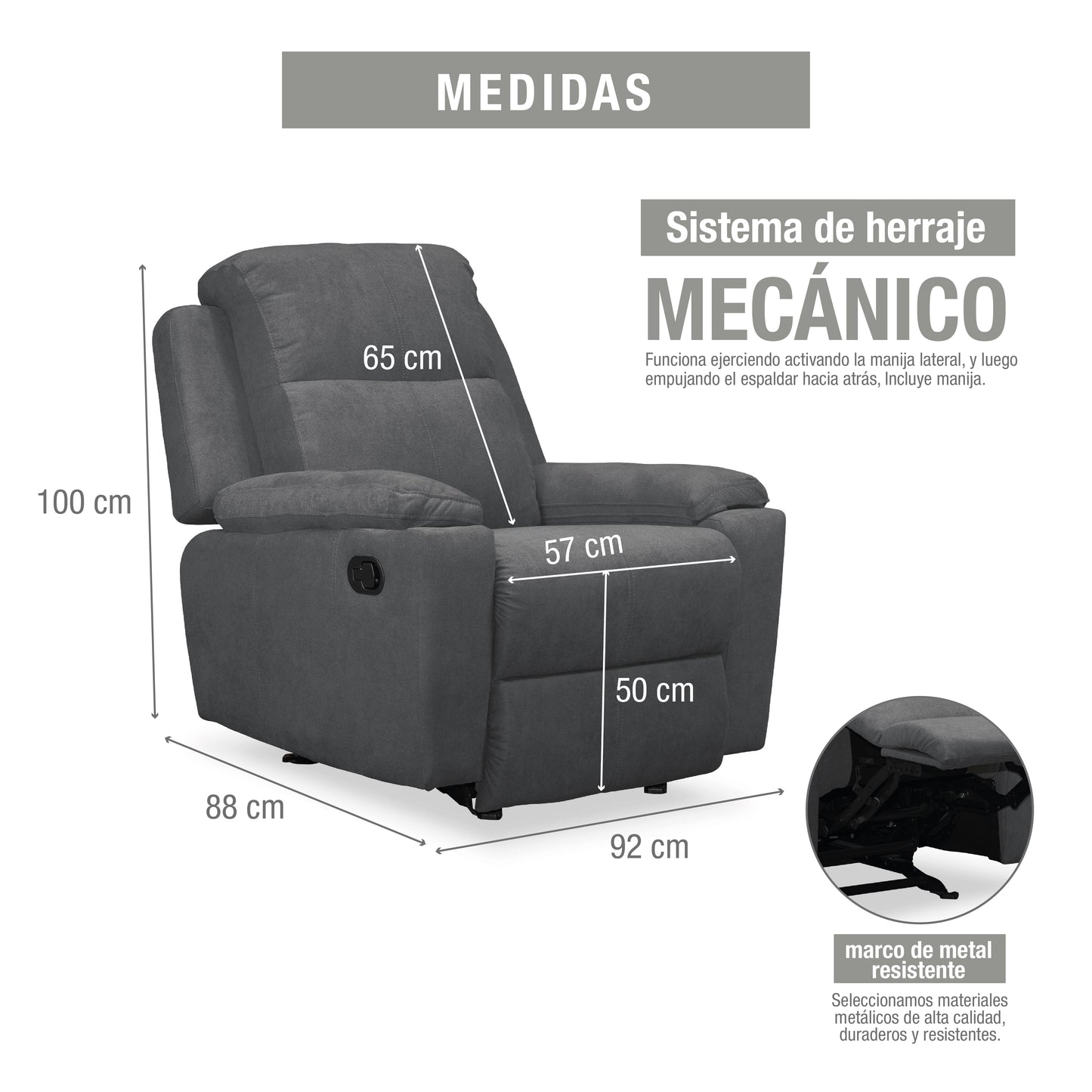 SILLA RECLINABLE ESTÁTICA MARSELLA MECEDORA MICROFIBRA.GRIS PLOMO