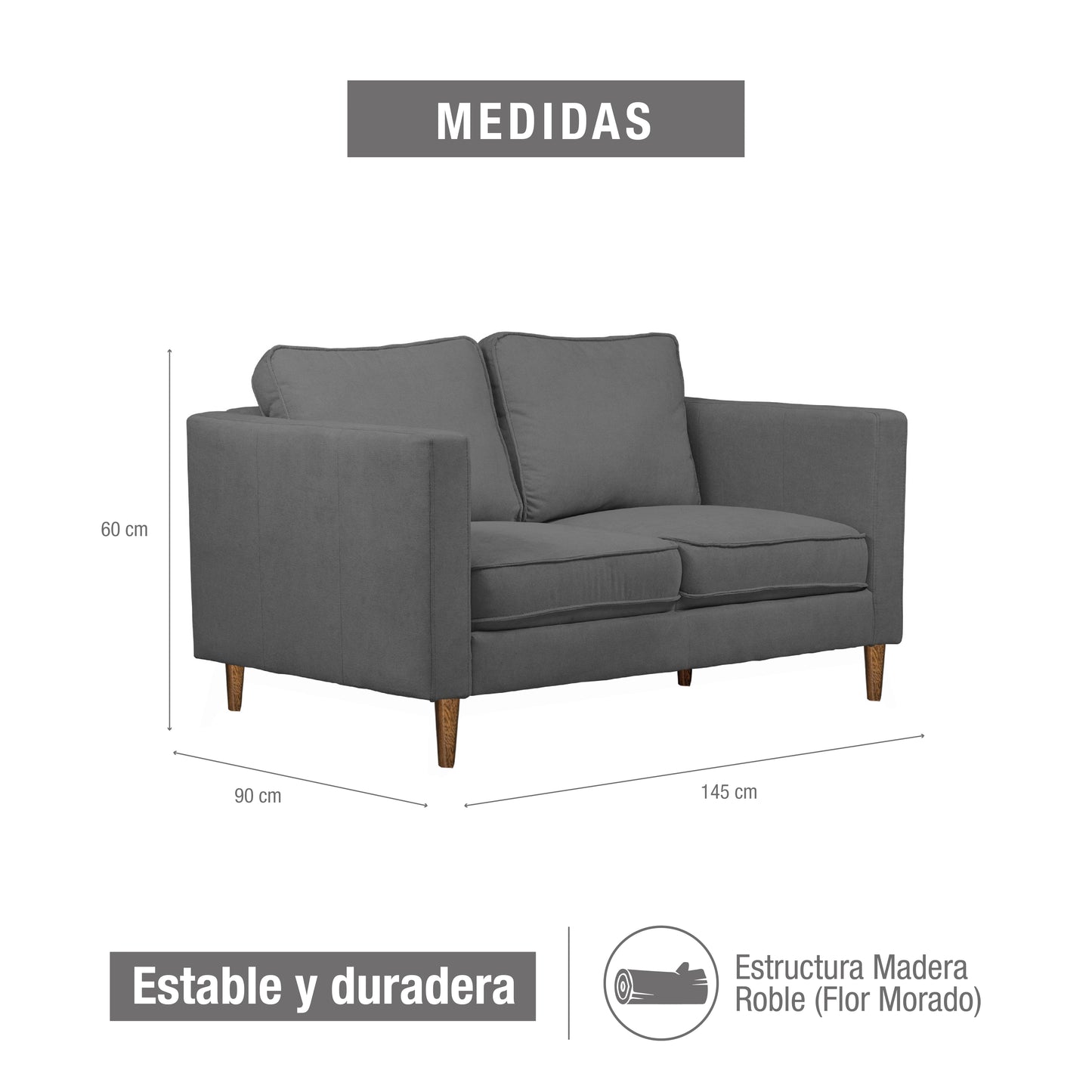 SOFÁ 2 PUESTOS MONTREAL MICROFIBRA GRIS PLOMO