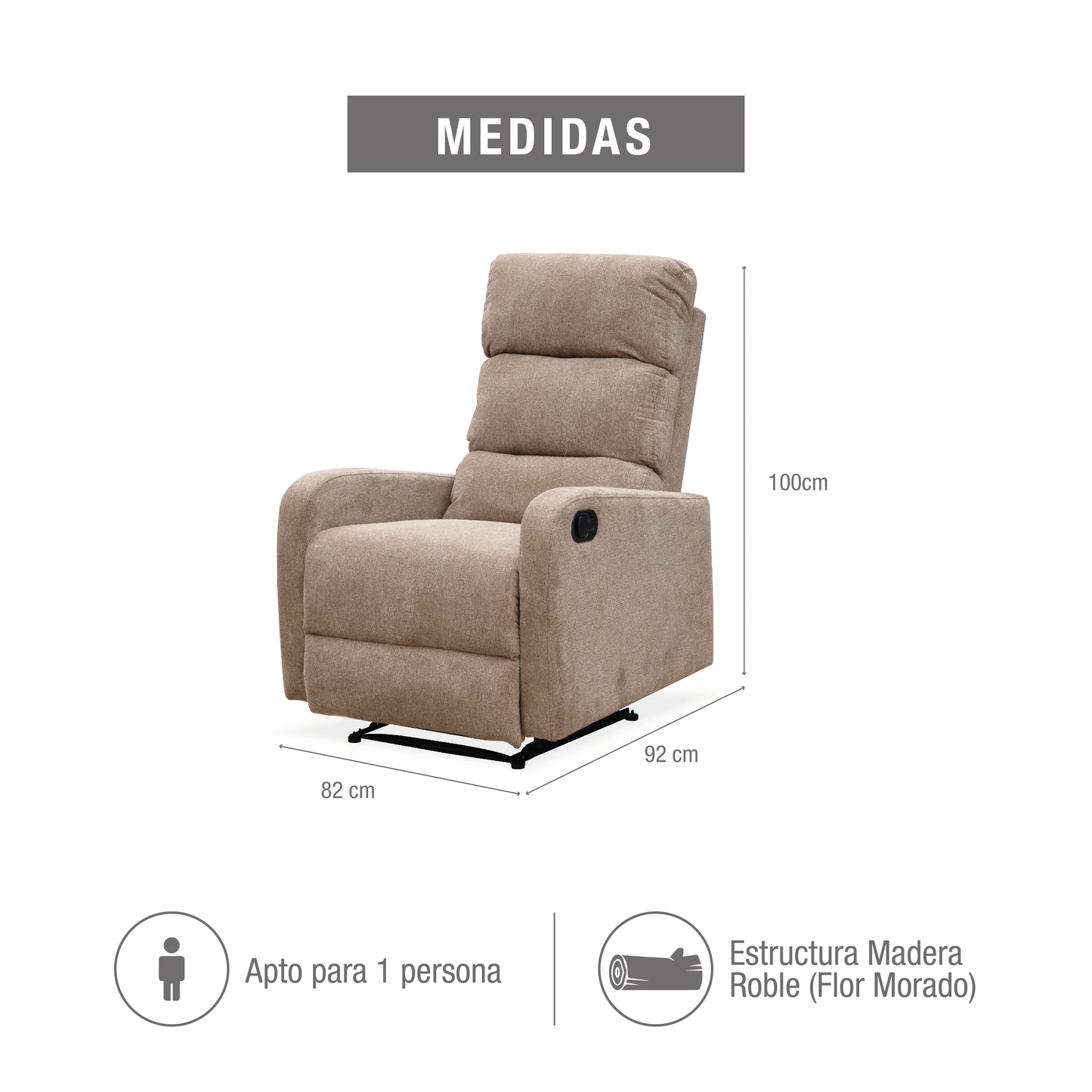 SILLA RECLINABLE ESTÁTICA PEKIN 1 PUESTO MICROFIBRA TAUPE
