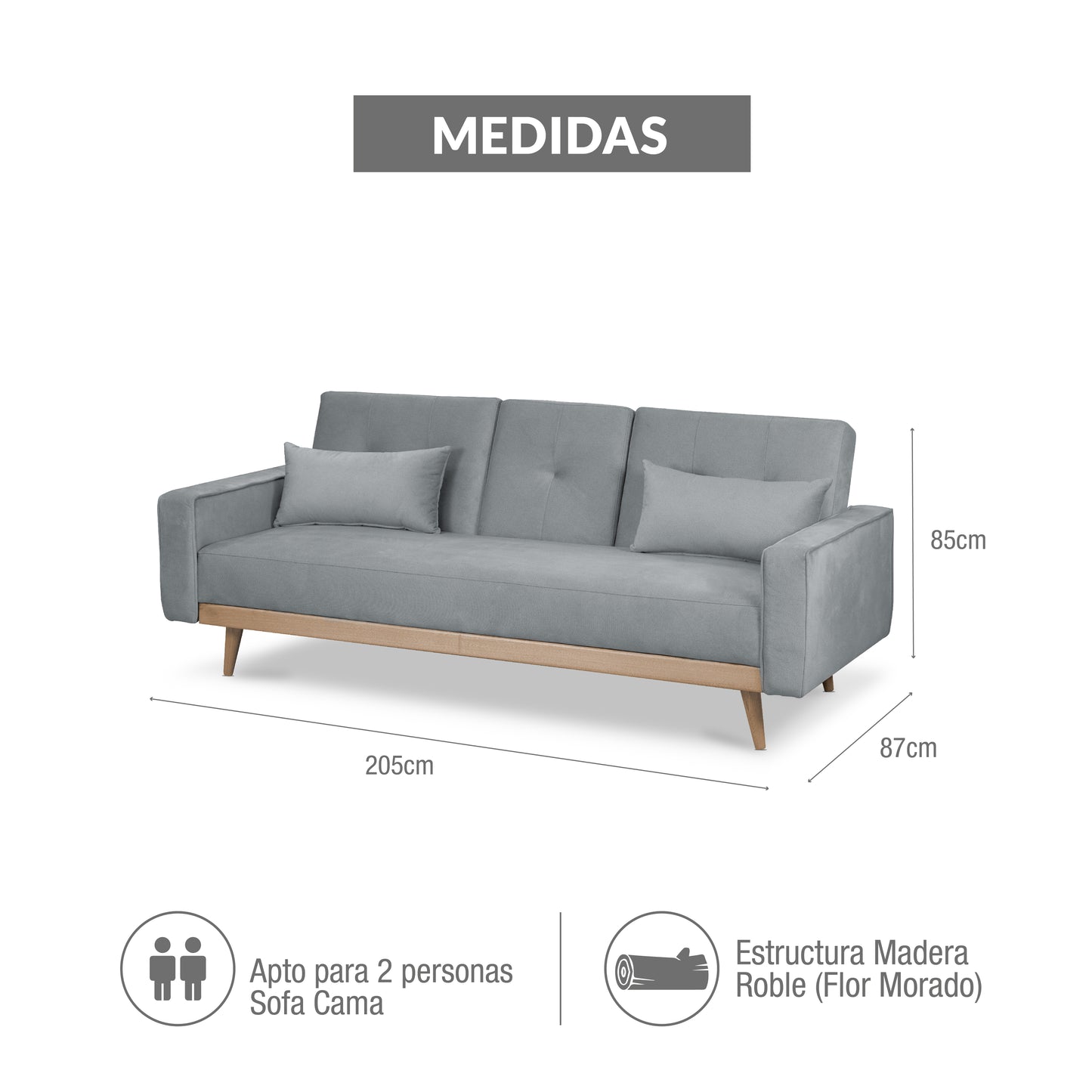 SOFA CAMA DEBBY 2.0 MICROFIBRA PLATA