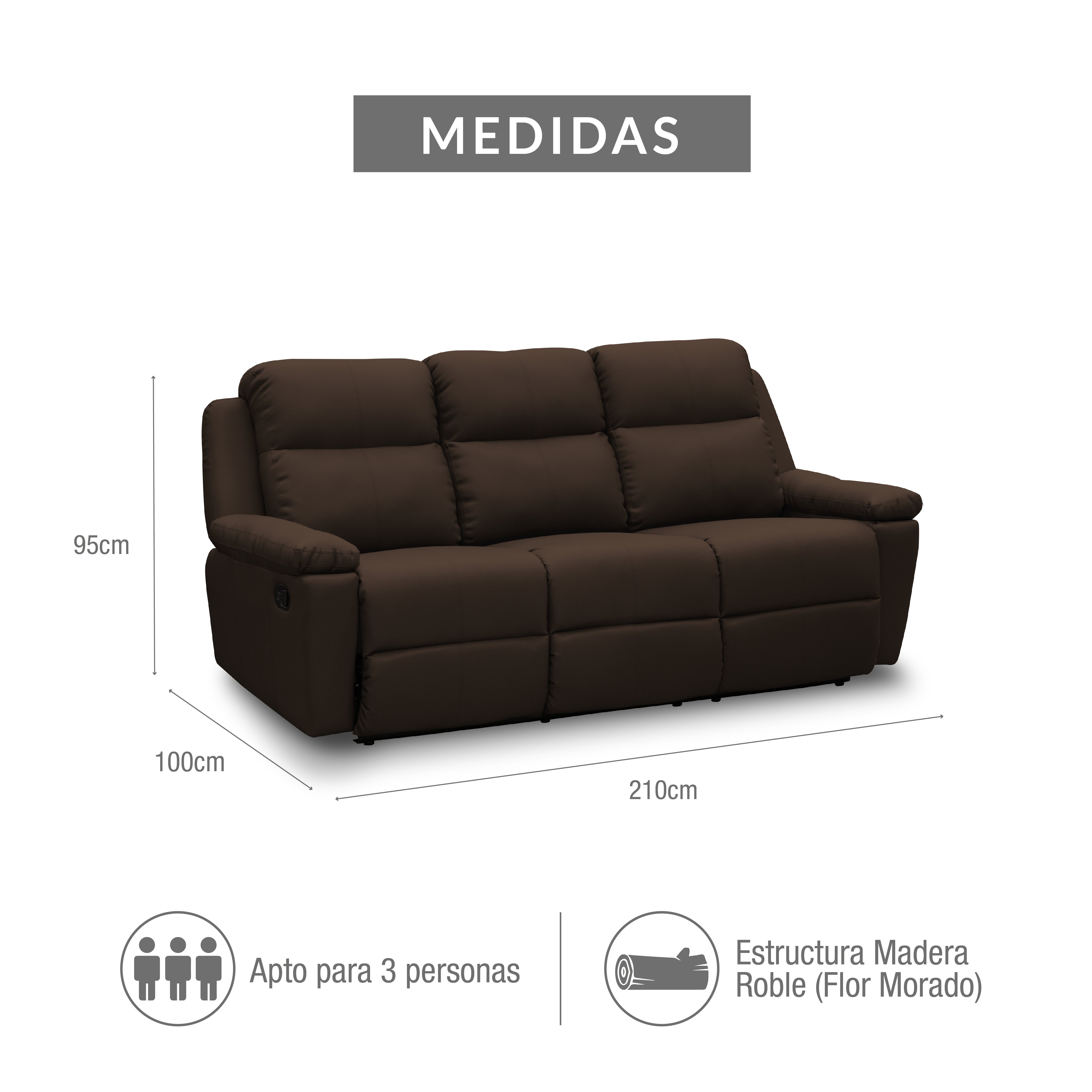 Sofá rec marsella 3 ptos estático sintético chocolate