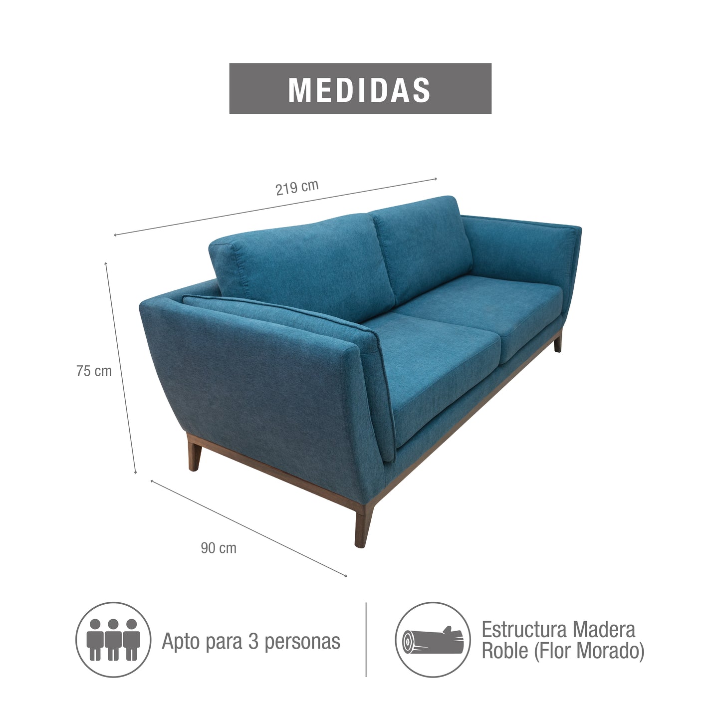 SOFÁ 3 PUESTOS CARACAS MICROFIBRA AZUL