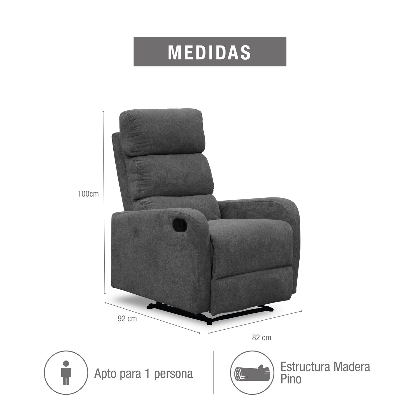 SILLA RECLINABLE ESTÁTICA PEKIN 1 PUESTO MICROFIBRA NAKANO