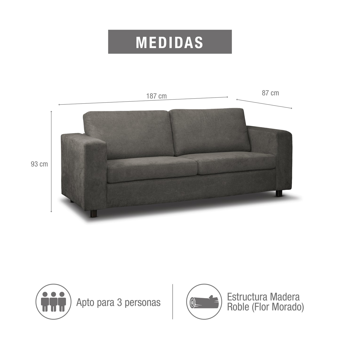 SOFA NAUTY 3 PTOS NATURAL OSCURO GRIS