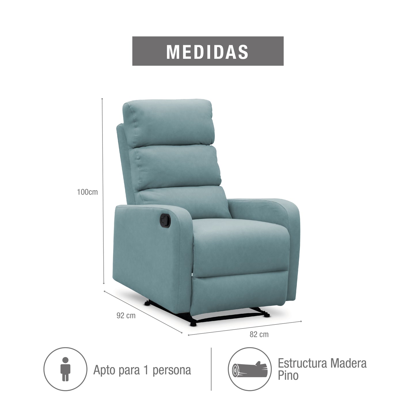 SILLA RECLINABLE ESTÁTICA PEKIN 1 PUESTO TIPO SINTETICO CELESTE