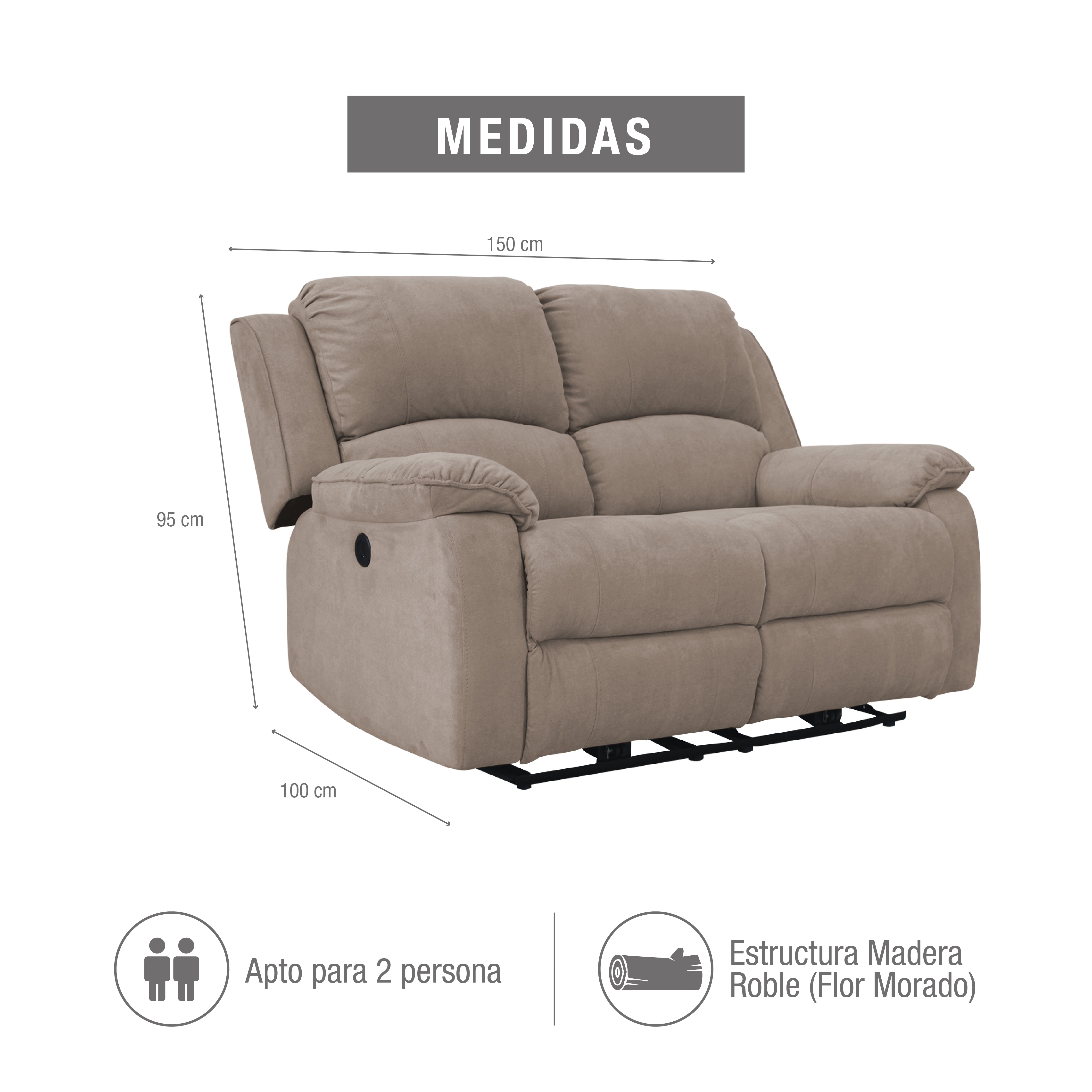 Sofá reclinable Brooklyn de 2 puestos con USB en microfibra camel