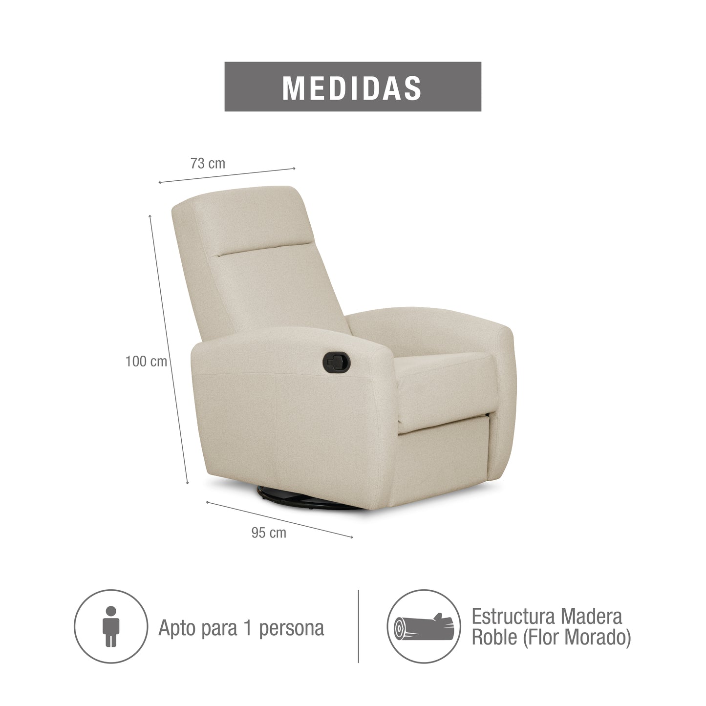 SILLA RECLINABLE ALASKA 1 PTO GIRAT/MECE EURO-BALI BEIGE