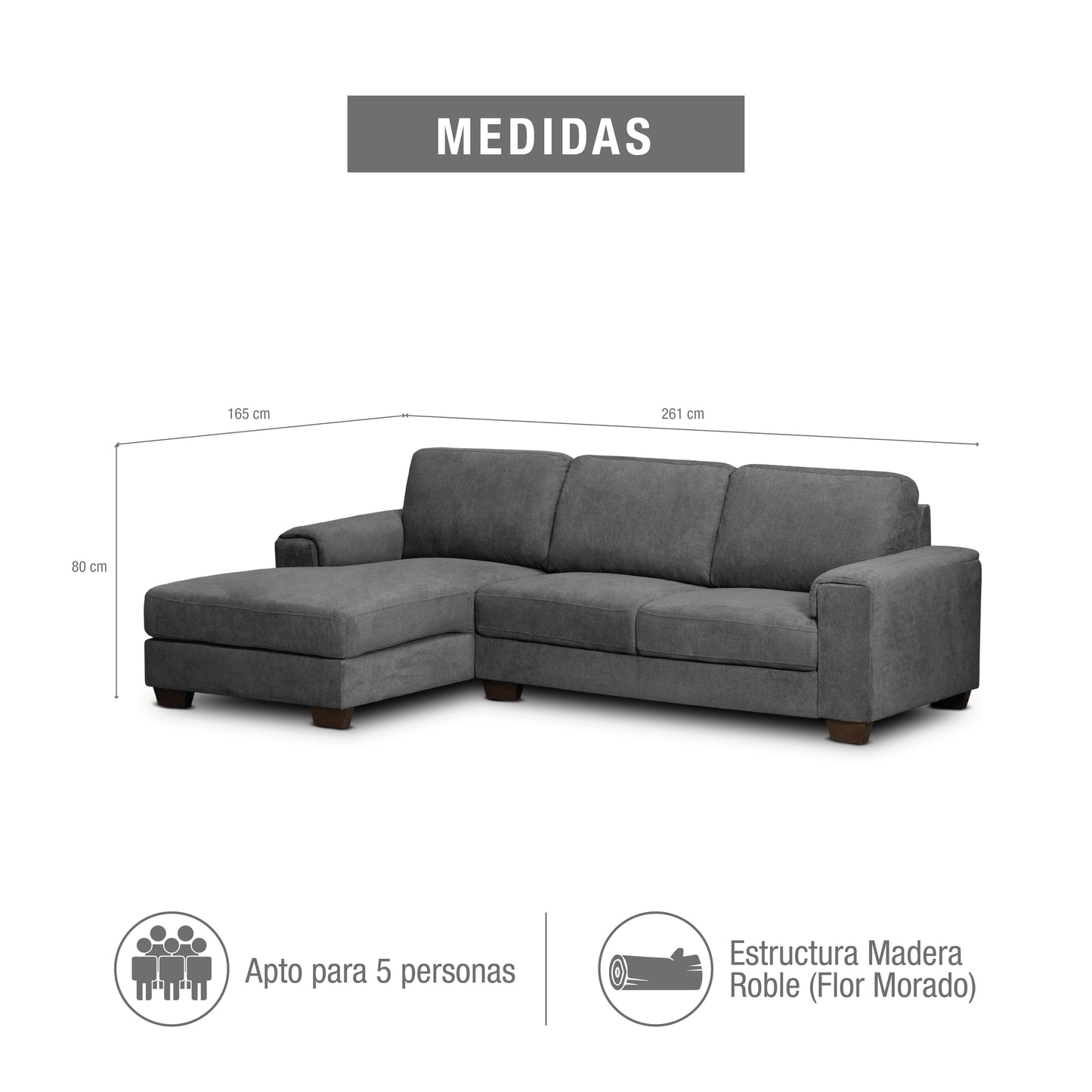 SOFÁ EN L VERONA IZQUIERDA MICROFIBRA GRIS PLOMO