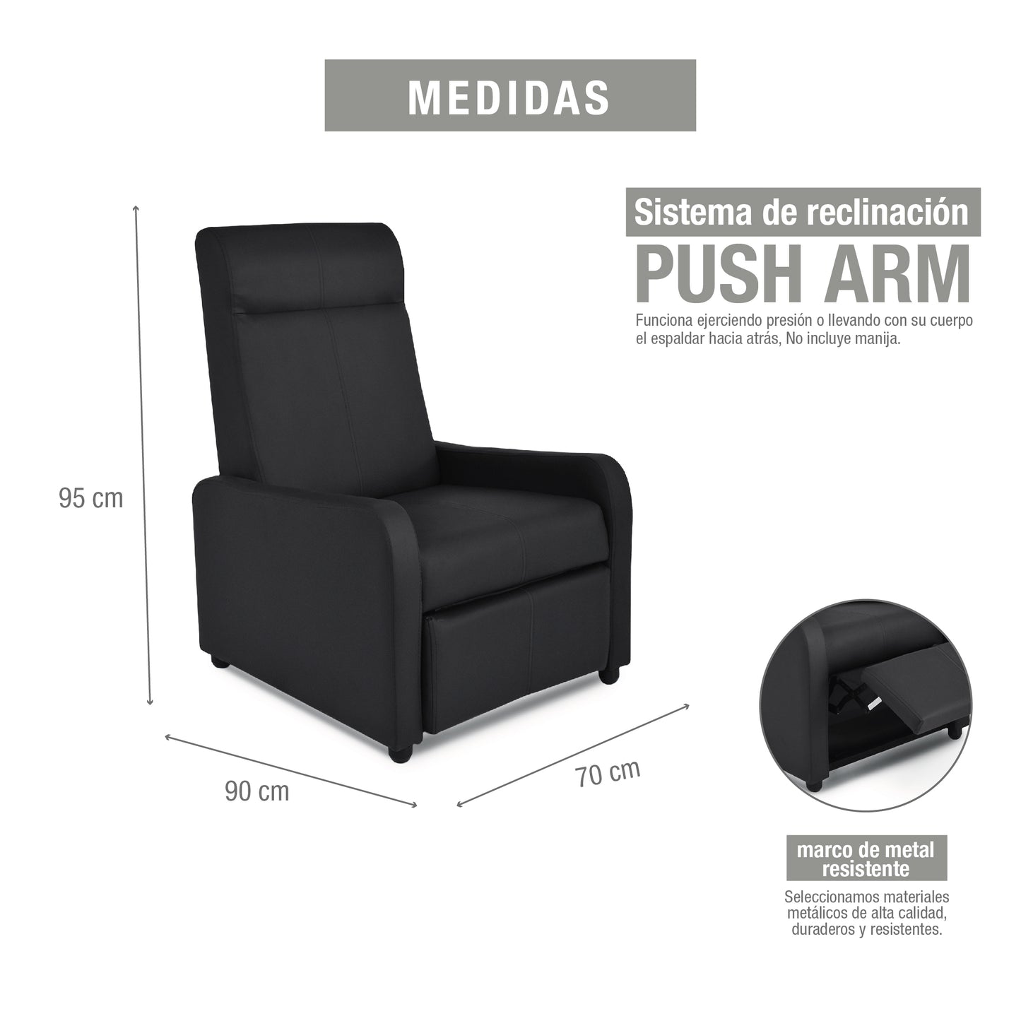 SILLA RECLINABLE PRAXIS SINTETICO NEGRO