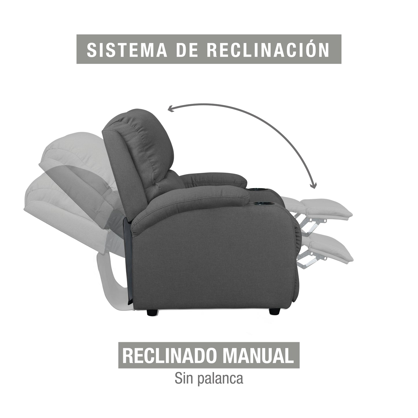 SILLA RECLINABLE AMBER ESTATICA MICROFIBRA GRIS PLOMO