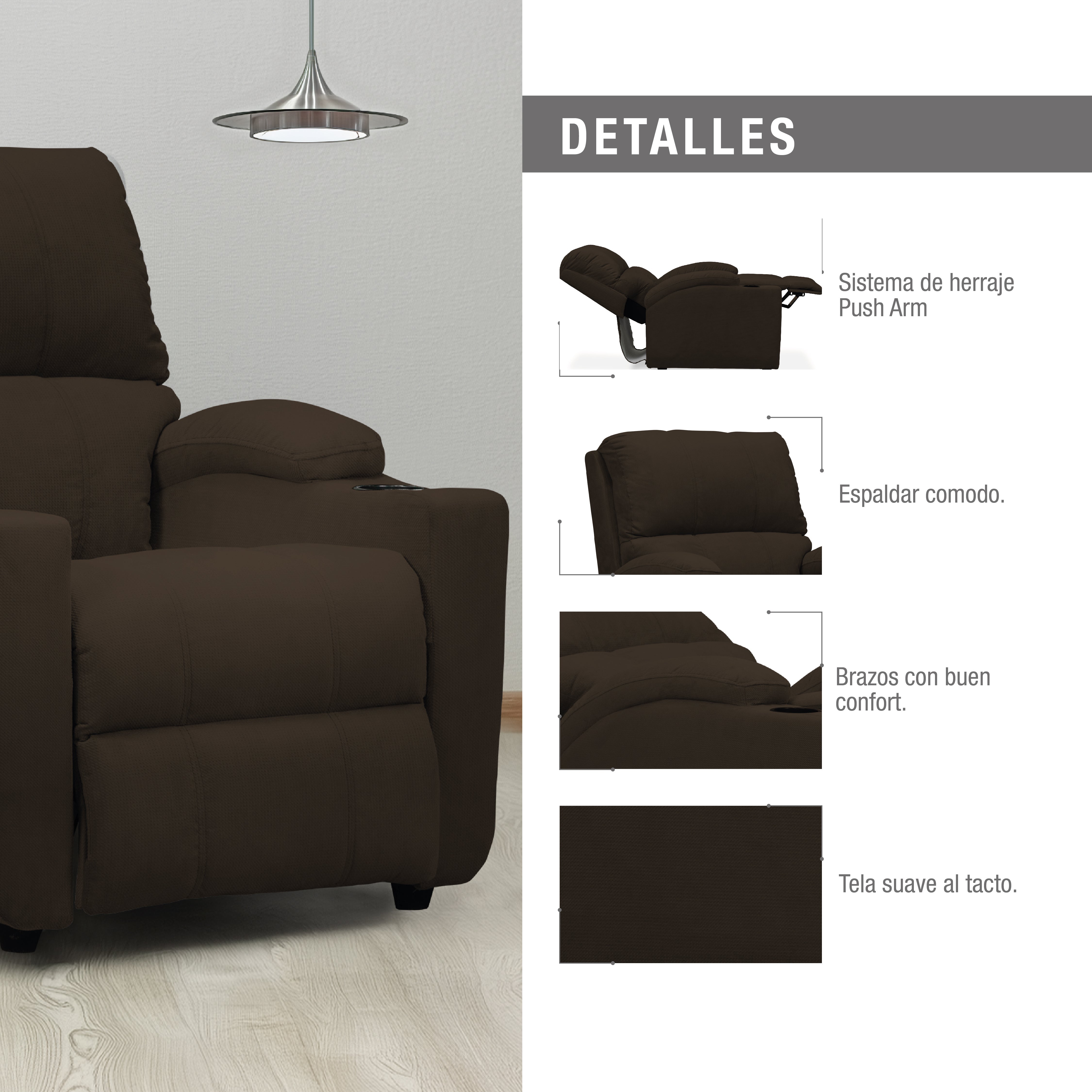 Silla reclinable alan 1 puesto microfibra chocolate
