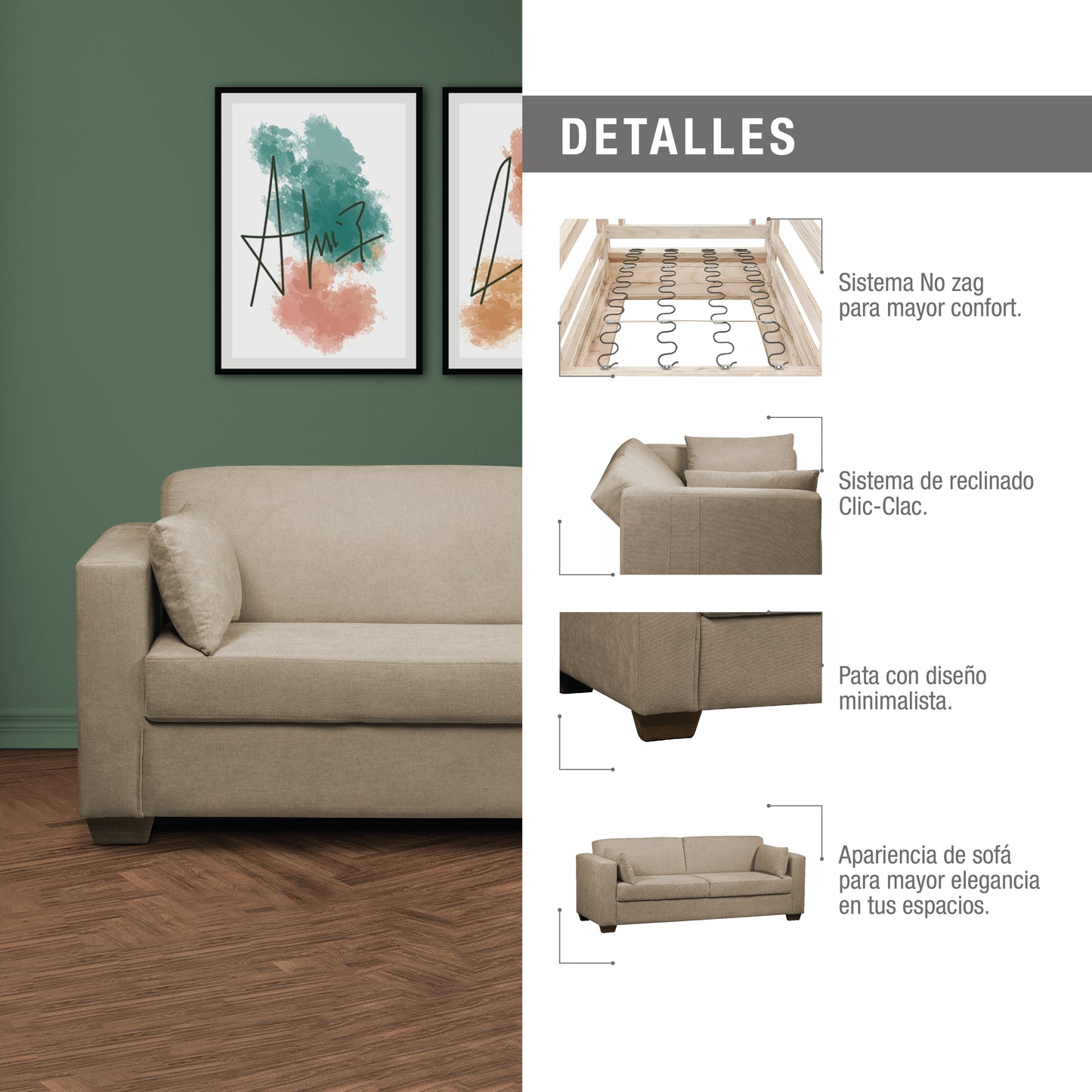 SOFA CAMA HUNTER ALMENDRA