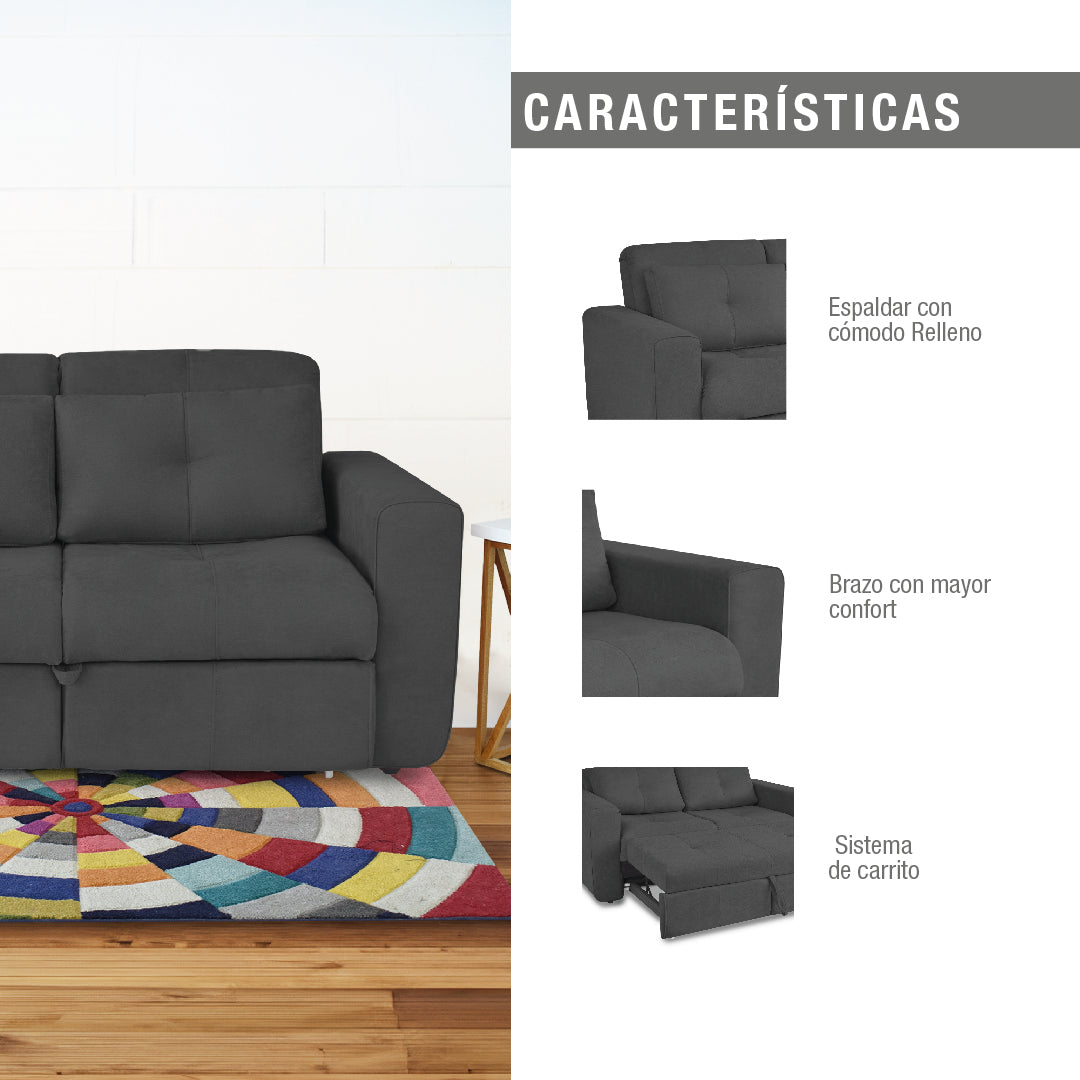 SOFA CAMA BOURBON 1.10 MICROFIBRA GRIS PLOMO
