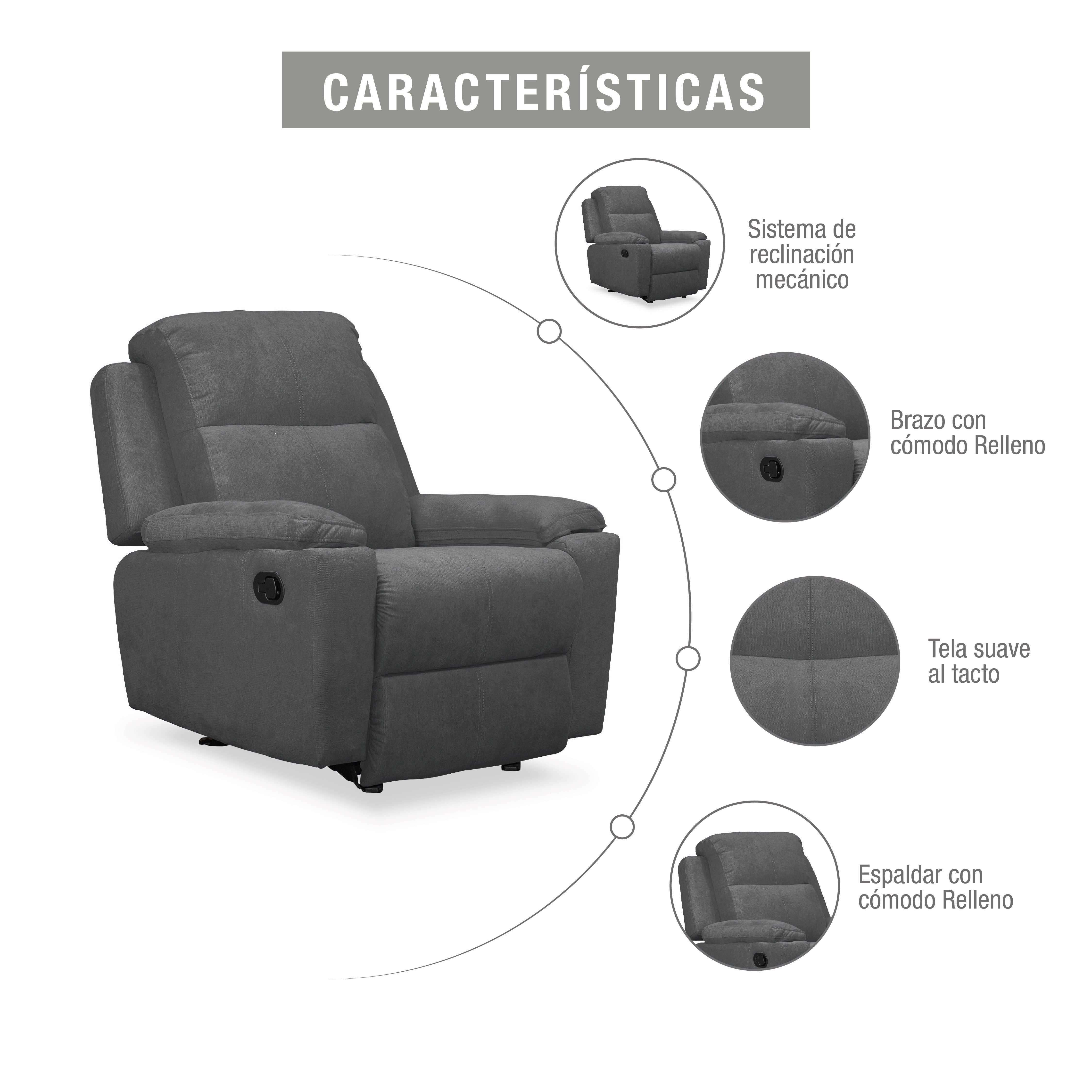 Silla reclinable estática marsella mecedora microfibra gris plomo
