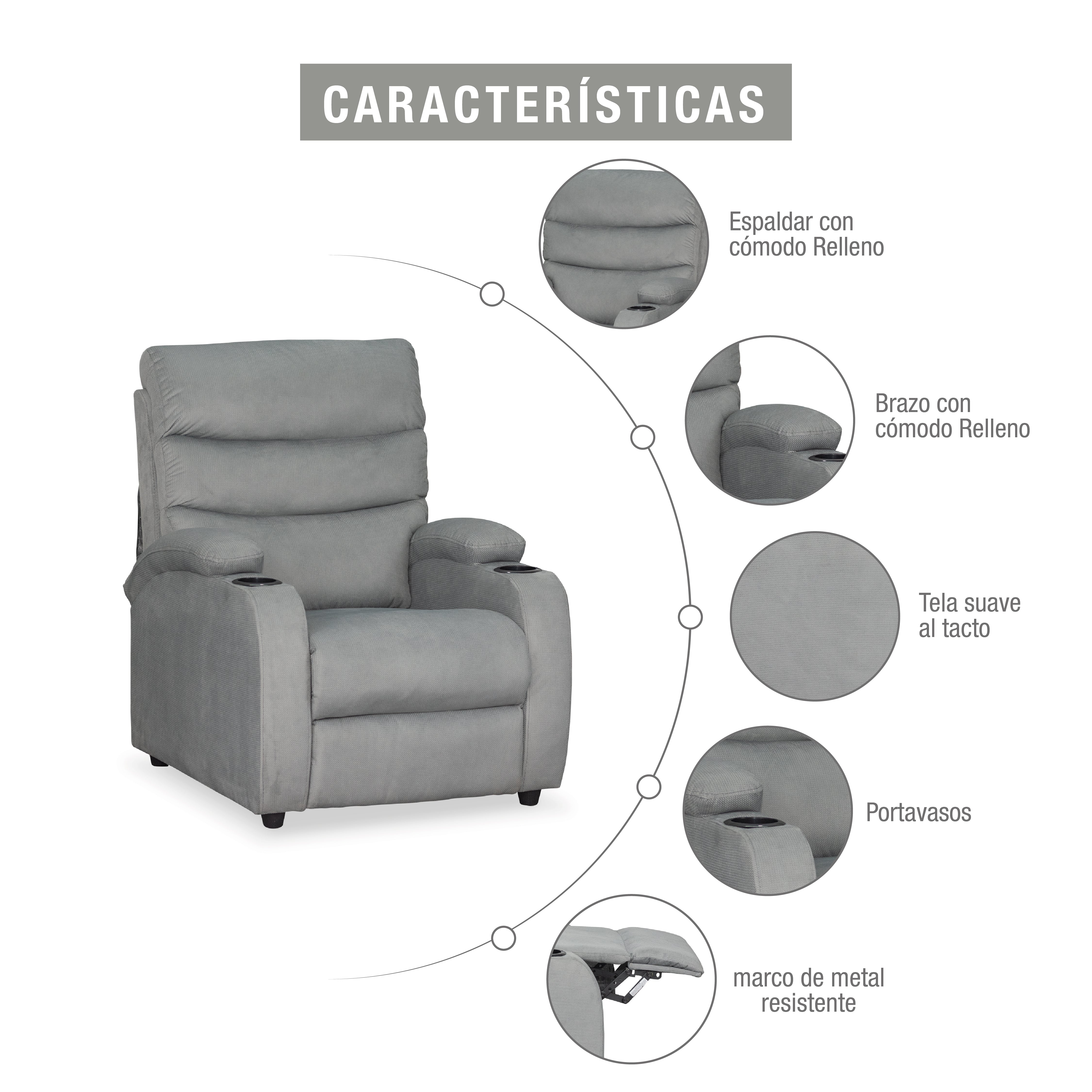 Silla reclinable trevi 1 puesto microfibra plata