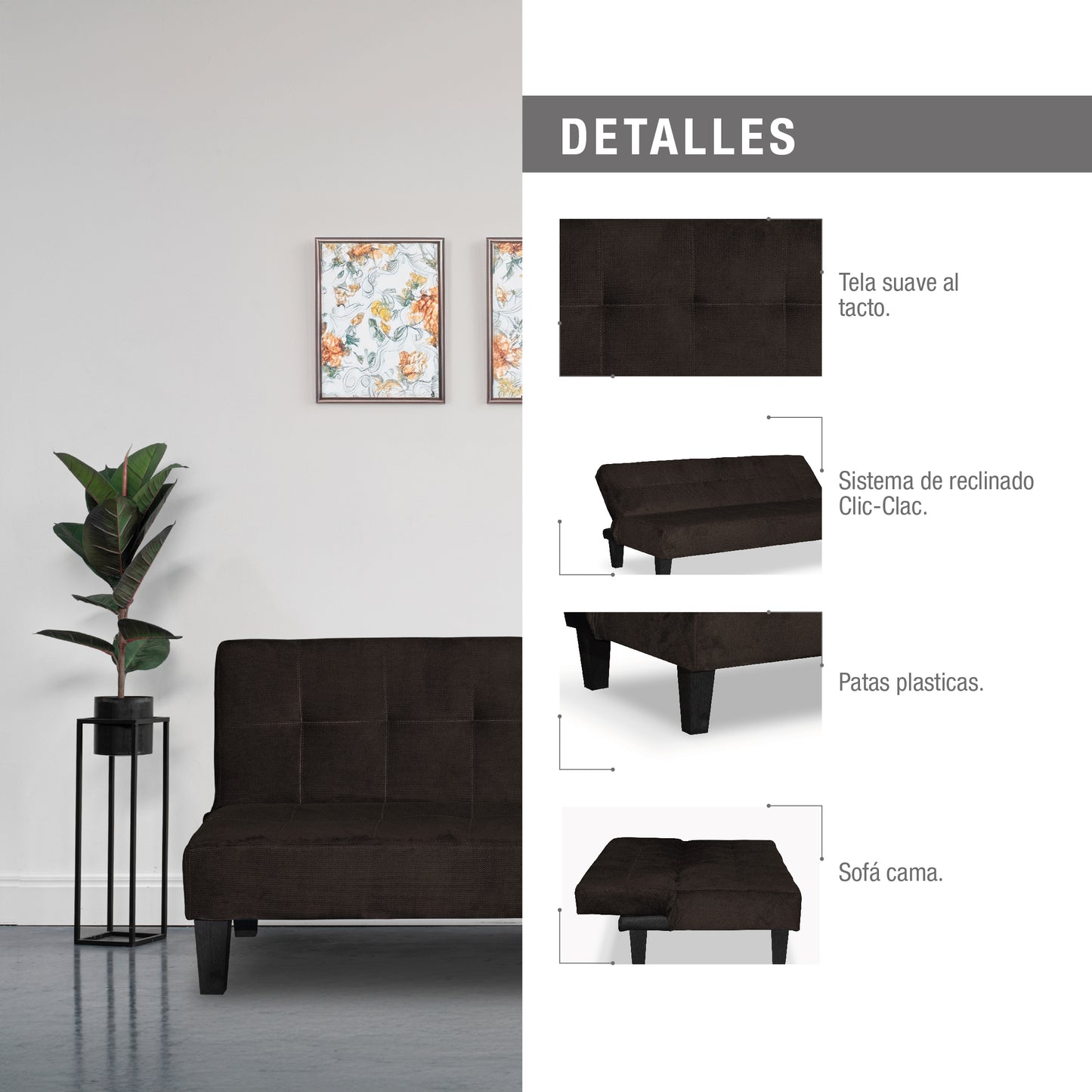 SOFA CAMA ALEK MICROFIBRA CHOCOLATE
