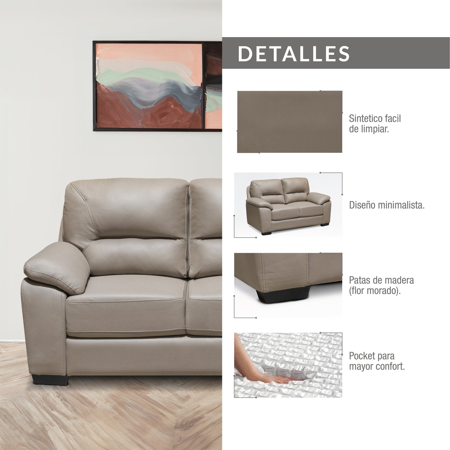 SOFA ALBERT 2 PTOS TIPO SINTETICO TAUPE