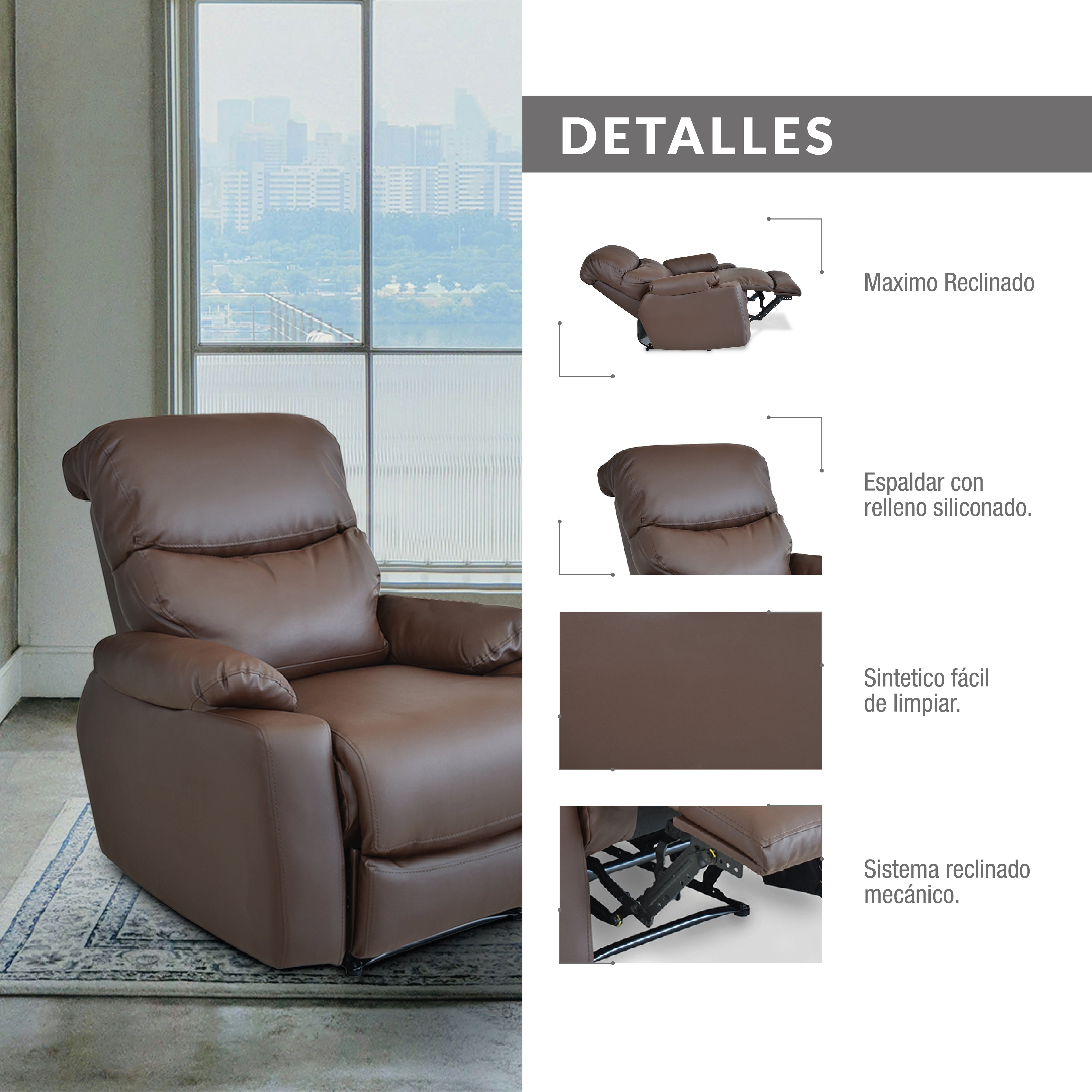 Silla reclinable velara 1 puesto sintetico chocolate