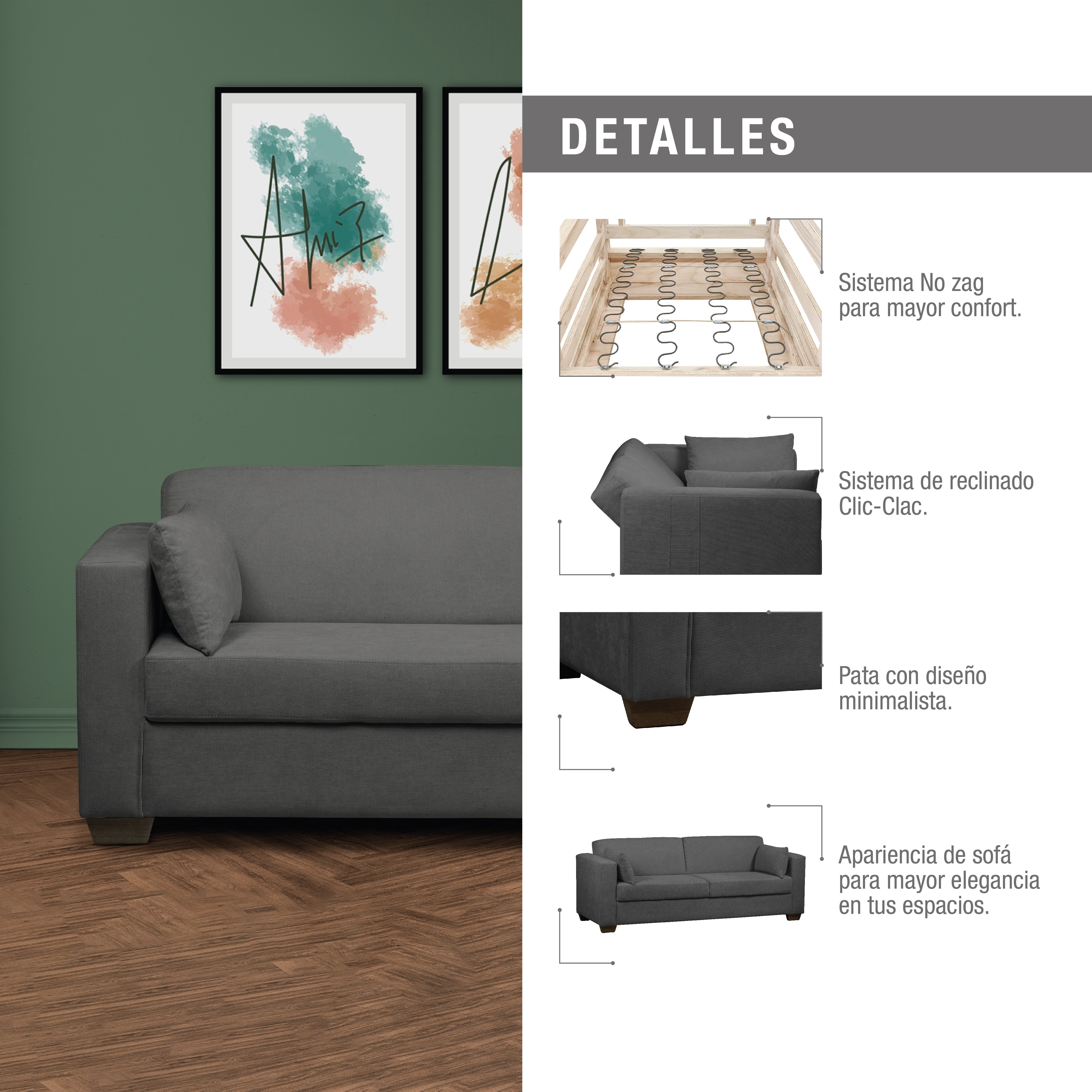 Sofa cama hunter microfibra gris plomo