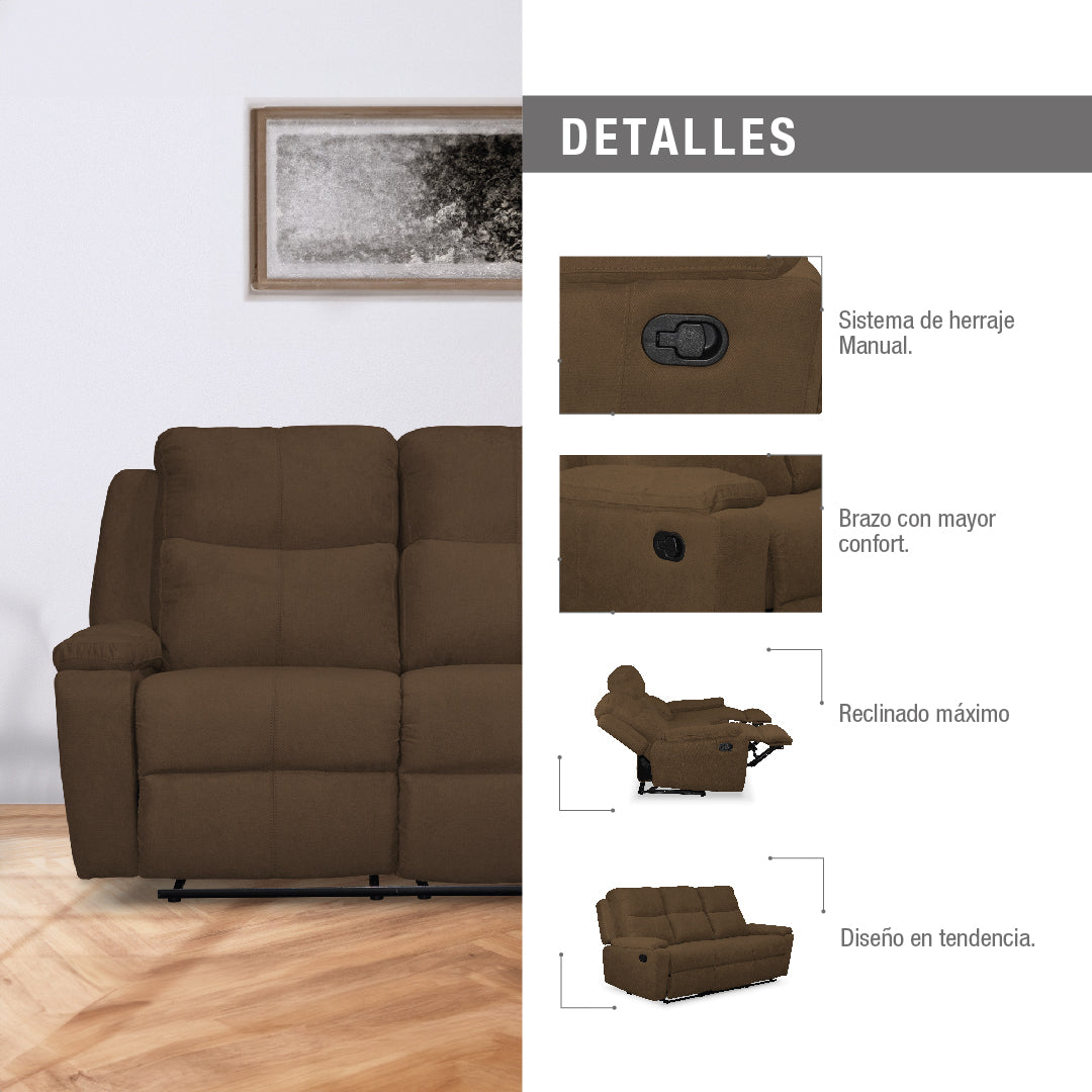 SOFA REC MARSELLA 3 PTOS ESTATICO MICROFIBRA CHOCOLATE