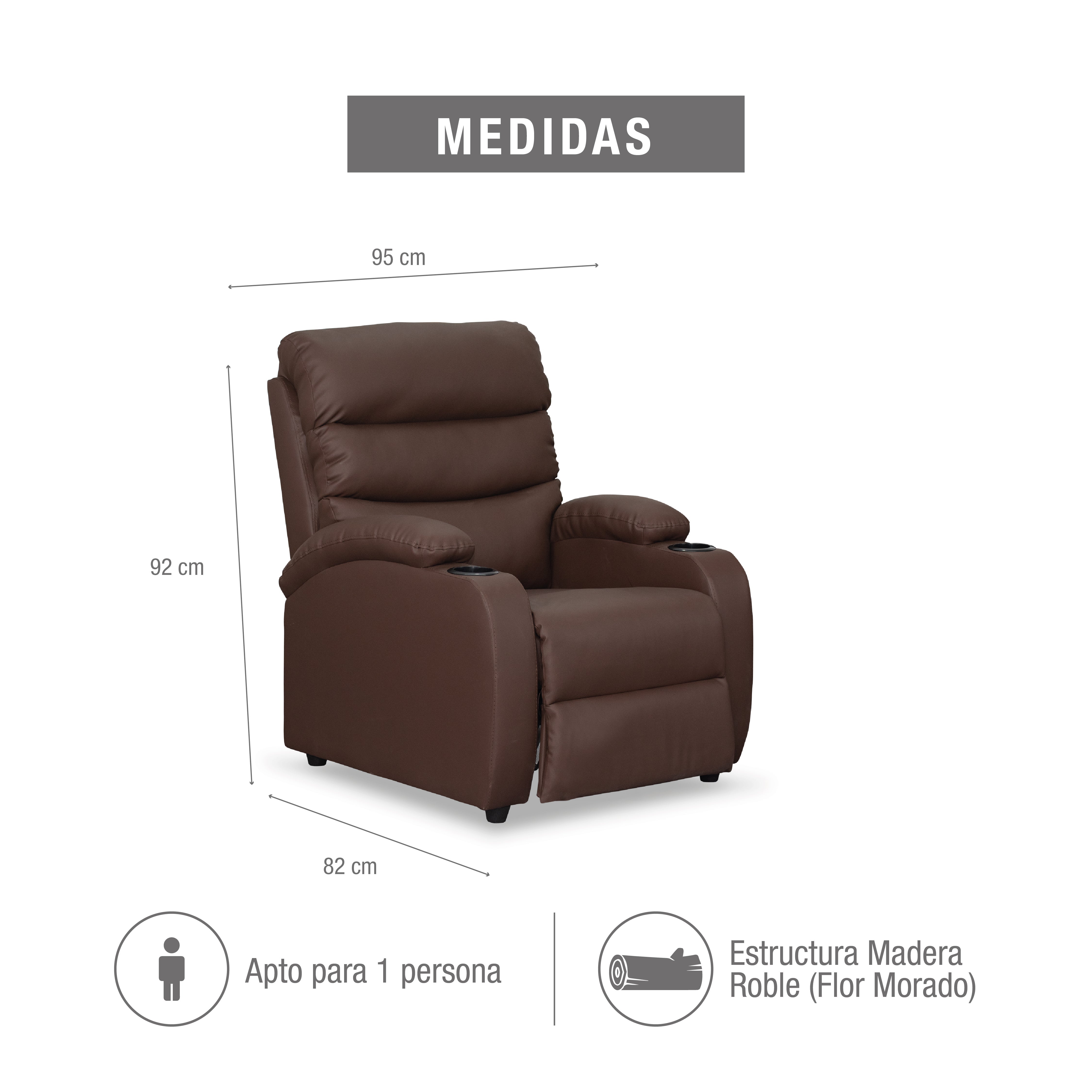 Silla reclinable trevi 1 puesto sintetico chocolate