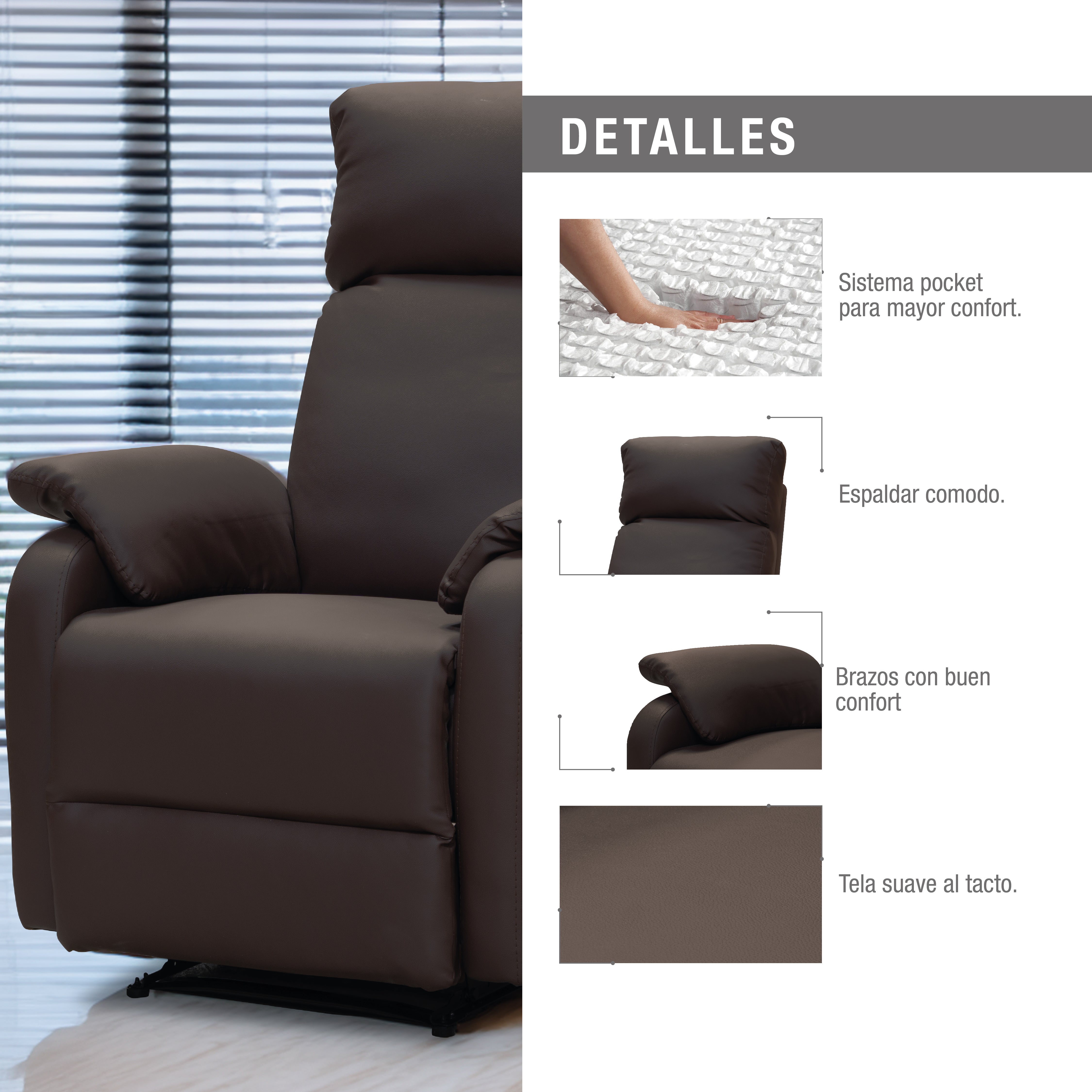 Silla reclinable velvet 1 puesto sintetica chocolate