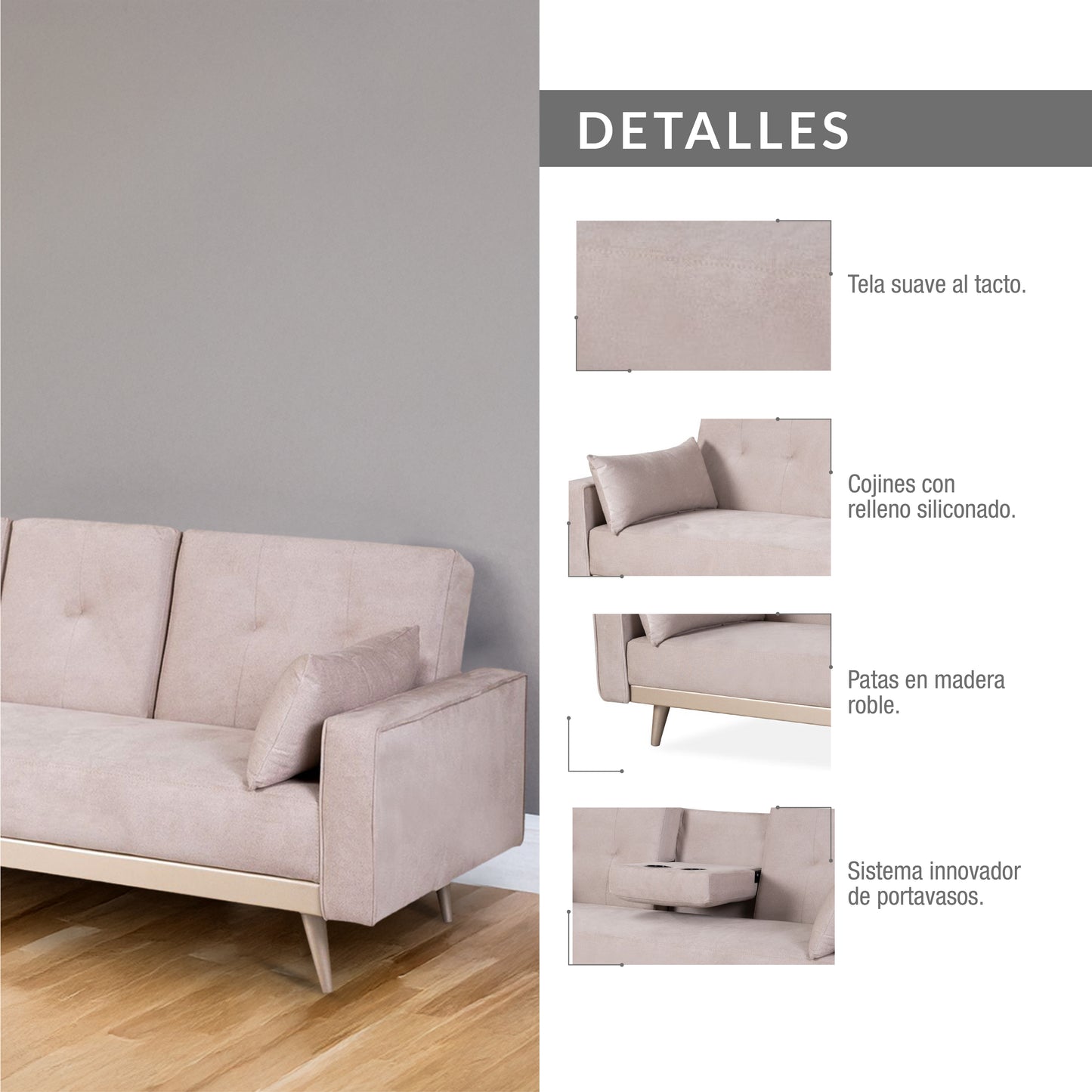SOFA CAMA NOVA 2.0 MICROFIBRA CRUDO