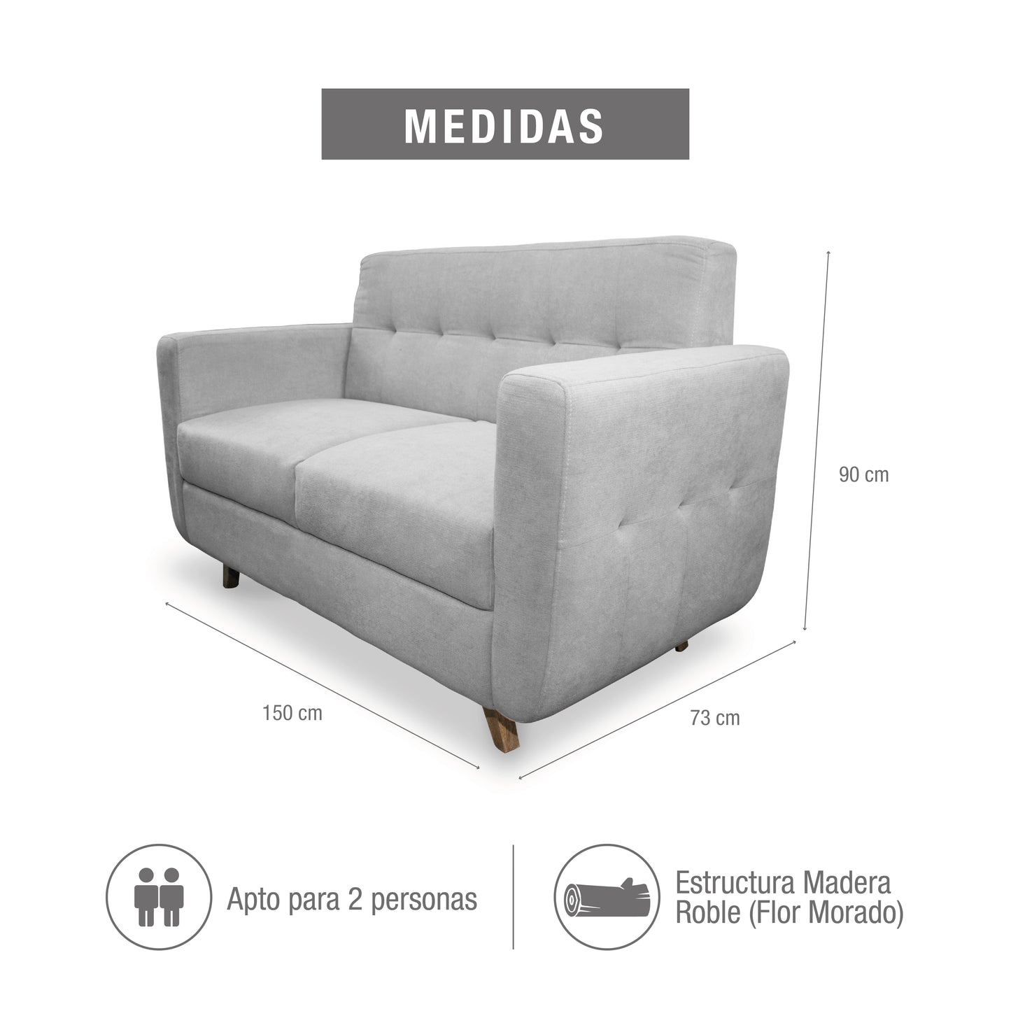 SOFÁ 2 PUESTOS WALCOT MICROFIBRA GRIS CLARO