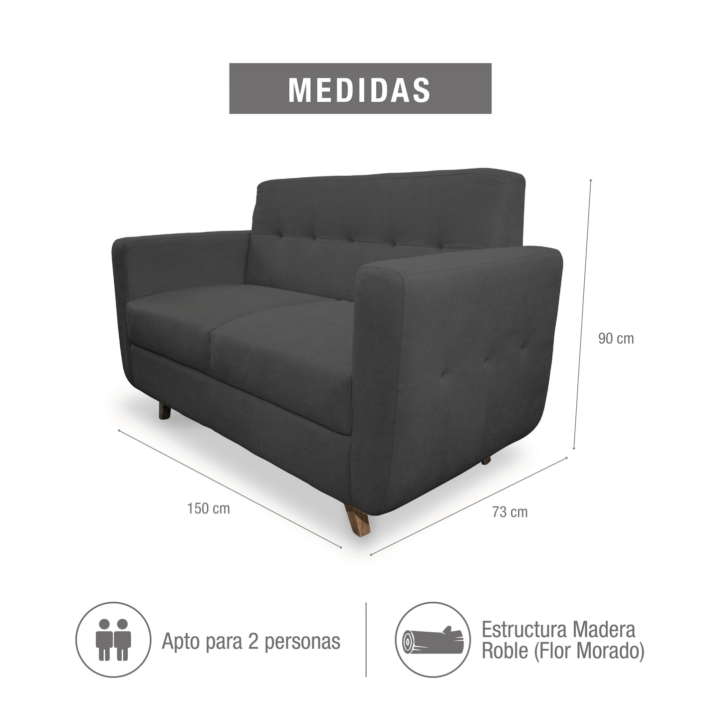 SOFÁ 2 PUESTOS WALCOT MICROFIBRA GRIS PLOMO